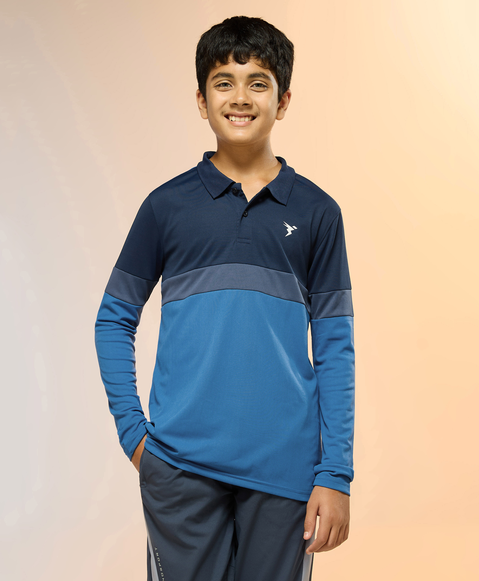 Technosport Knit Full Sleeves Colour Blocked Sports Polo Tee - Blue Tide-picture-13