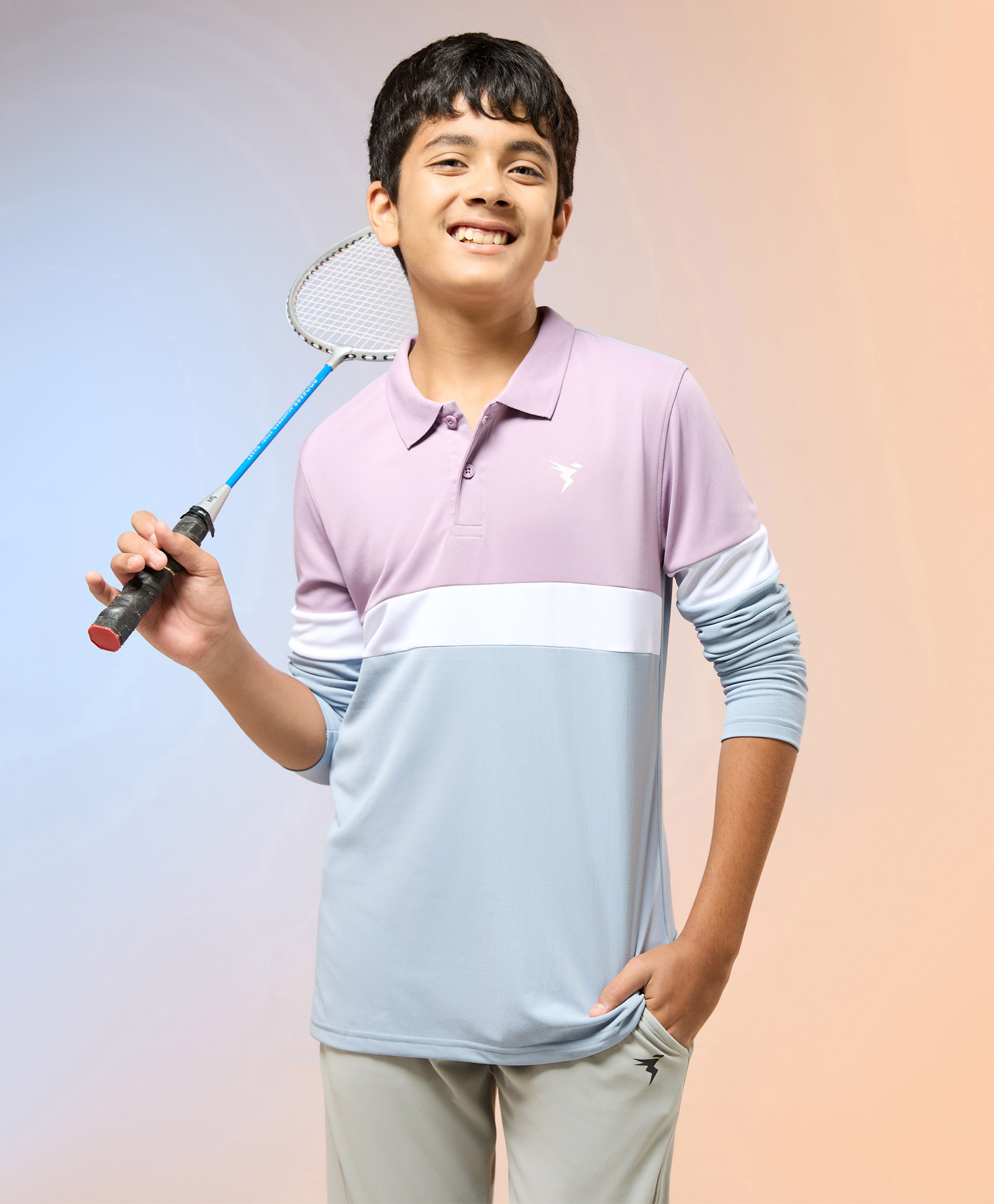 Technosport Knit Full Sleeves Colour Blocked Sports Polo Tee - Powder Blue-picture-20