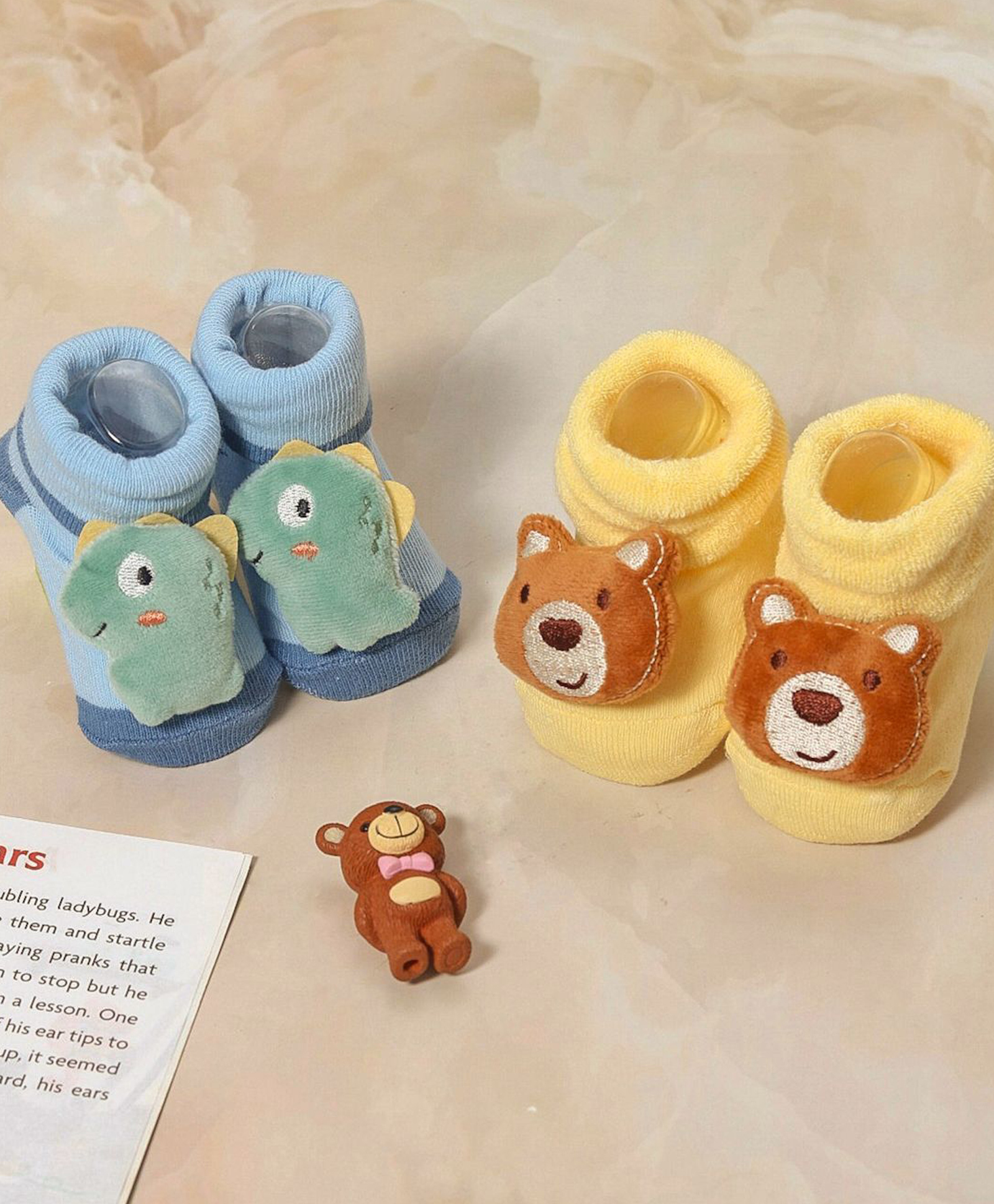 Yellow Bee Cotton Pack Of 3 Animal Applique Detailed Socks - Multi Colour-picture-6