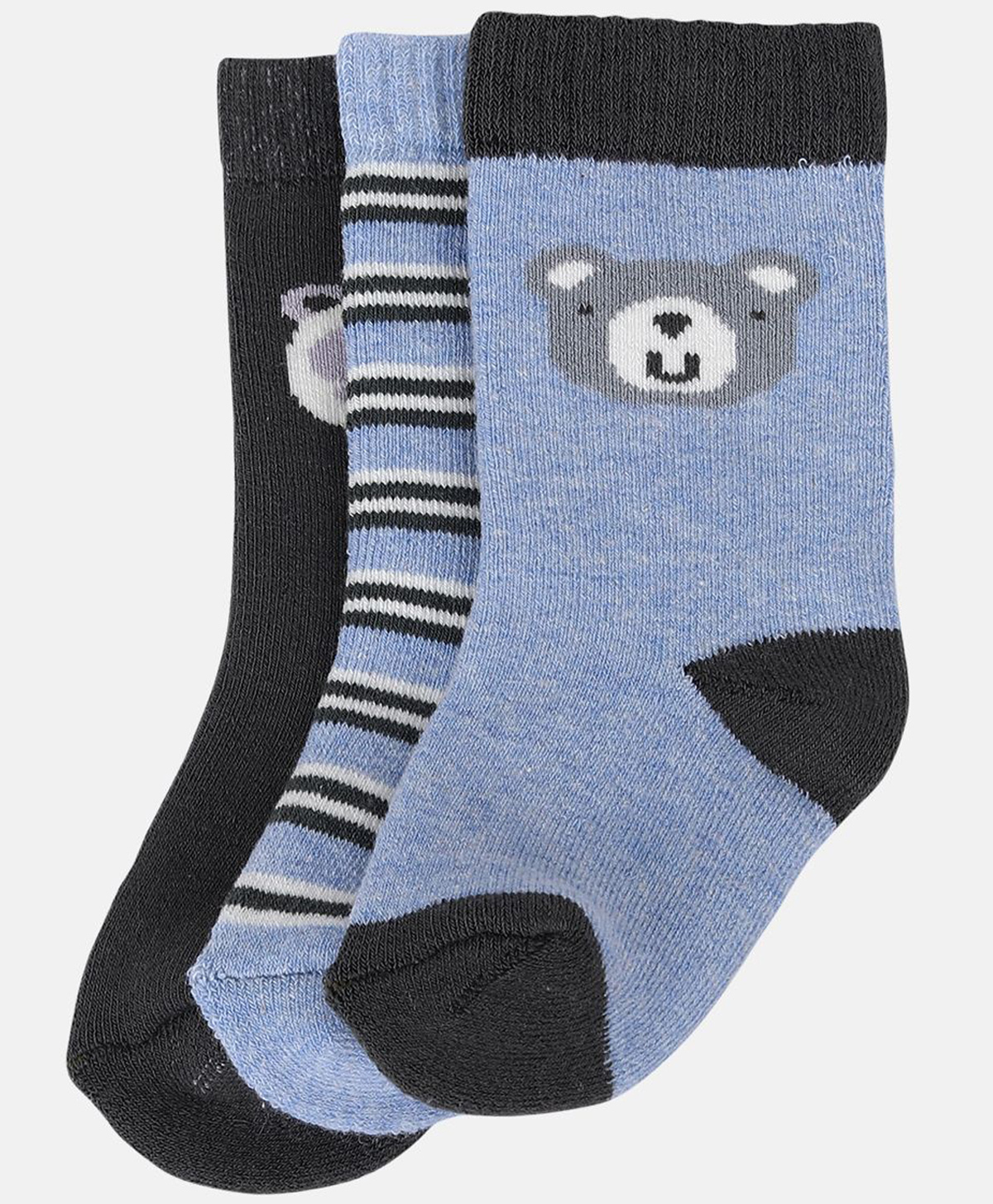 MINI KLUB Pack Of 3 Striped & Animal Designed Socks - Multi Colour-image-38