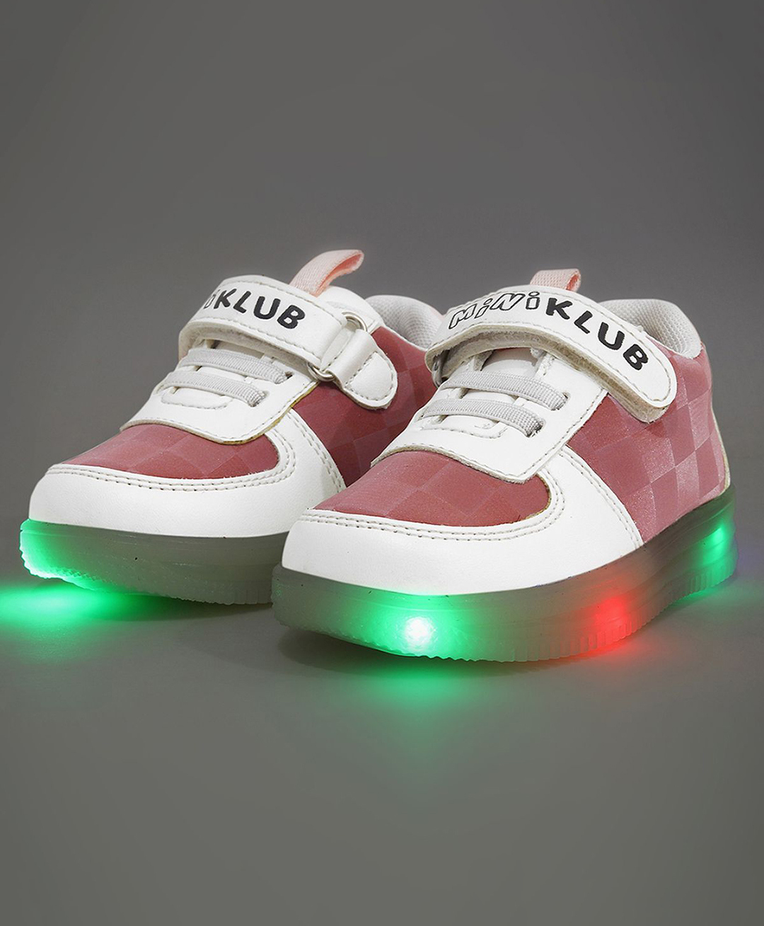 MINI KLUB Hard Sole Colour Blocked Velcro Closure LED Shoes - White & Pink-picture-31
