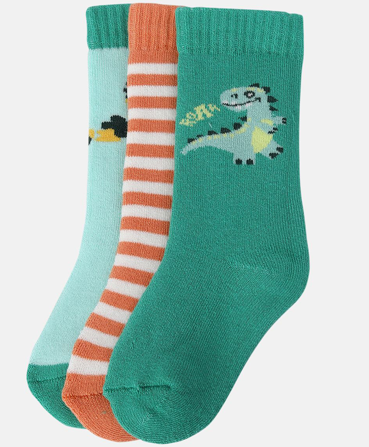 MINI KLUB Pack Of 3 Striped & Dinosaur Designed Unisex Socks - Multi Colour-picture-28