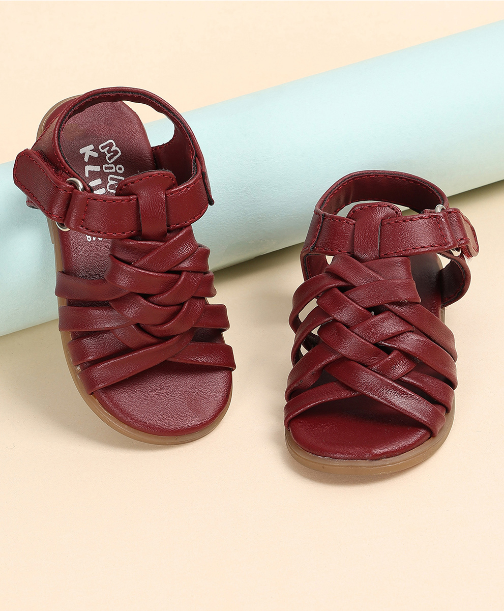 MINI KLUB Solid Velcro Closure Gladiator Sandals - Maroon-picture-21