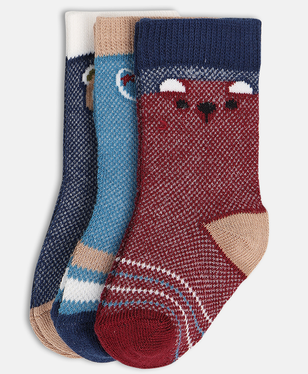 MINI KLUB Cotton Pack Of 3 Animal Printed Socks - Multi Colour-picture-25