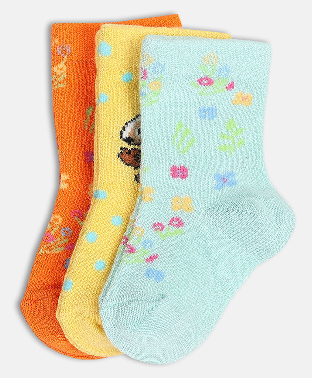 MINI KLUB Cotton Pack Of 3 Floral & Squirrel Designed Socks - Multi Colour-picture-36