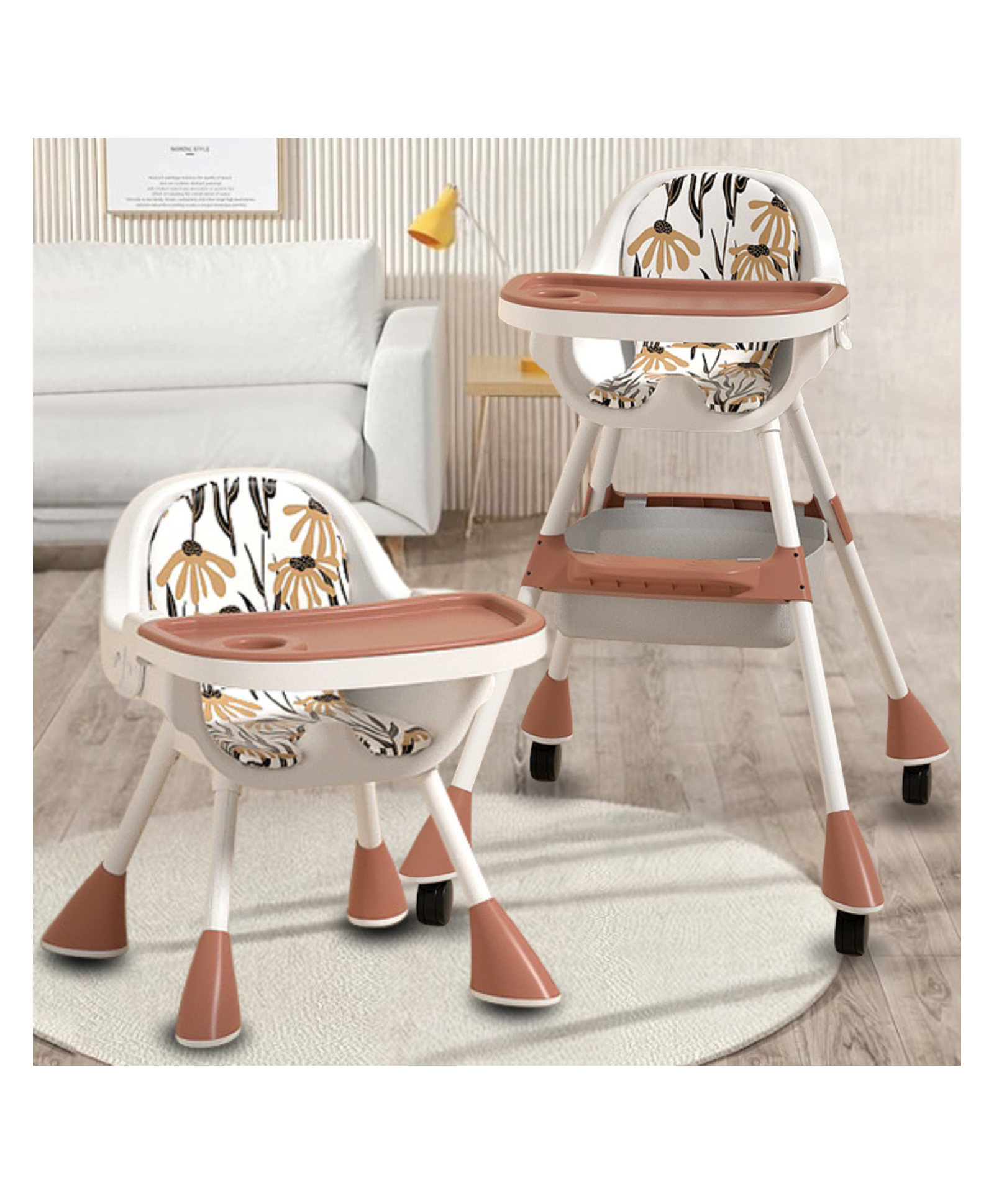 NEWTON BOX Growseat 3 In 1 High Chair with Sturdy Design Adjustable Harness & Easy Cleaning - Brown-image-24