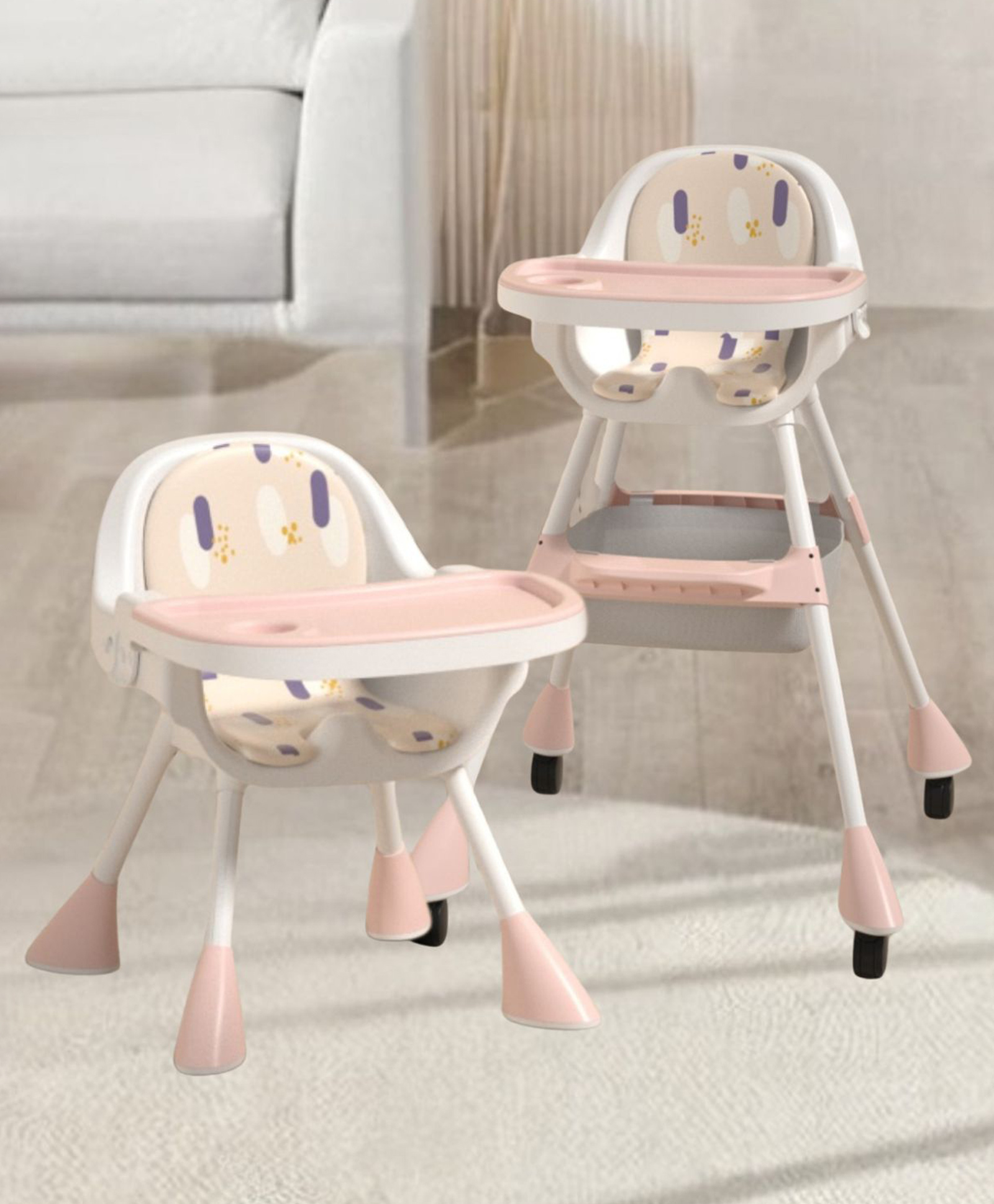 NEWTON BOX Growseat 3 In 1 High Chair with Sturdy Design Adjustable Harness & Easy Cleaning - Pink-image-25