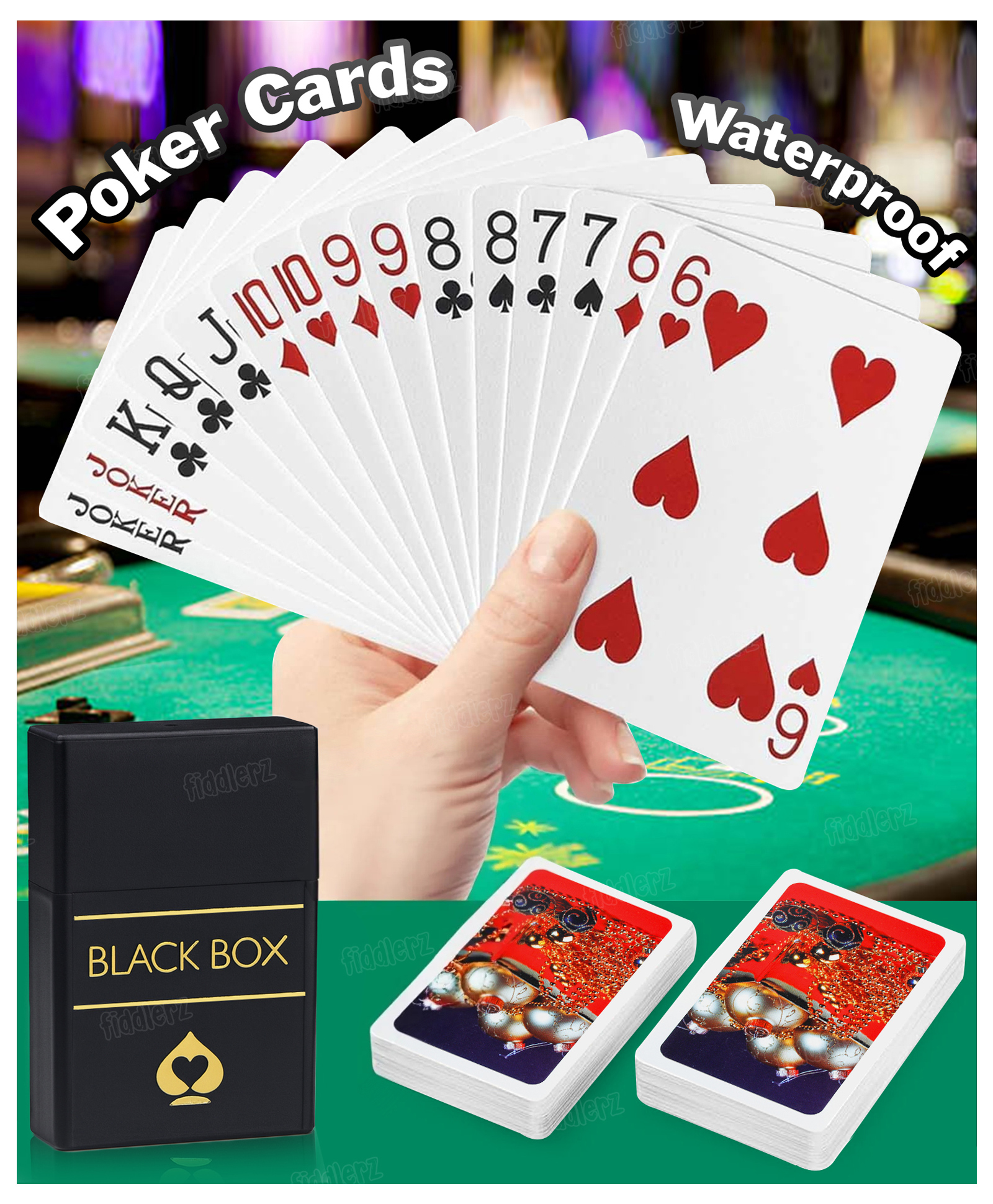 Fiddlerz Black Box Premium Playing Cards Waterproof Durable Bridge Size Poker Cards for Adults Family Friends (55 Cards)-picture-13