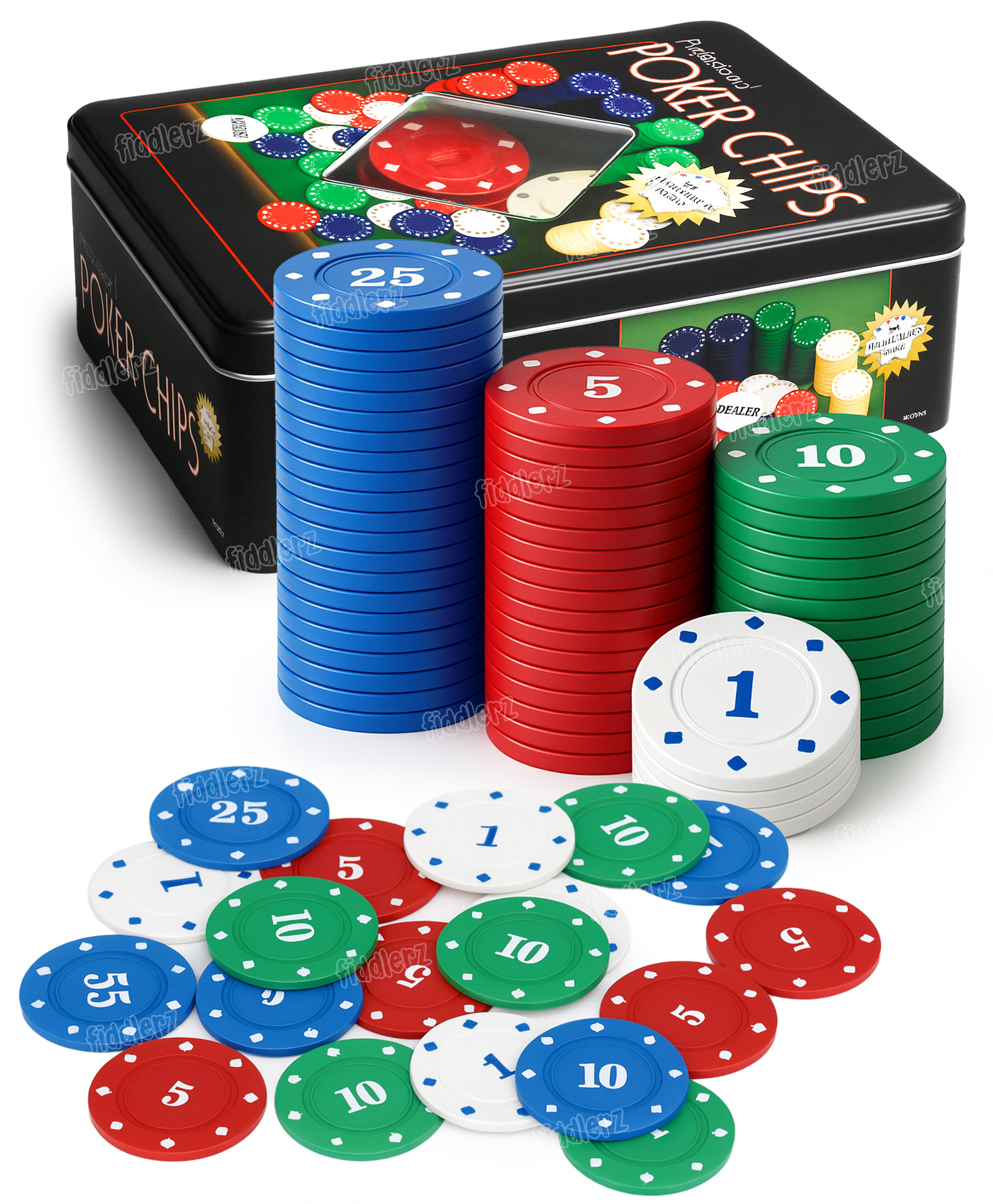 Fiddlerz Professional Poker Chips Set 100 Dual Tone Casino Chips with Dealer Button Storage Case Poker Set for Adults Casino Night Party Game Chips for Friends and Family-image-4
