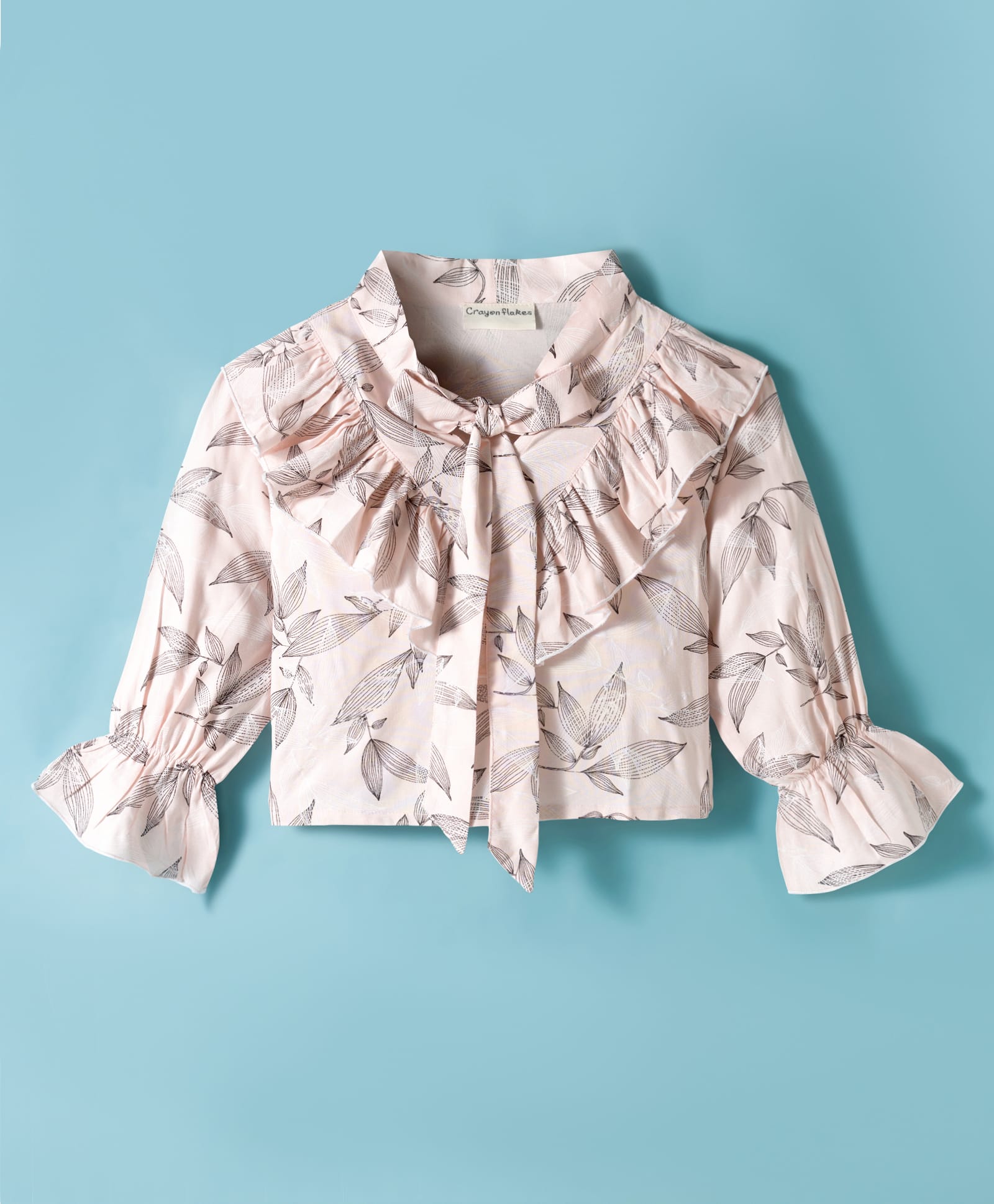 CrayonFlakes Rayon Woven Full Sleeves Leaves Printed Top - Pink-picture-27