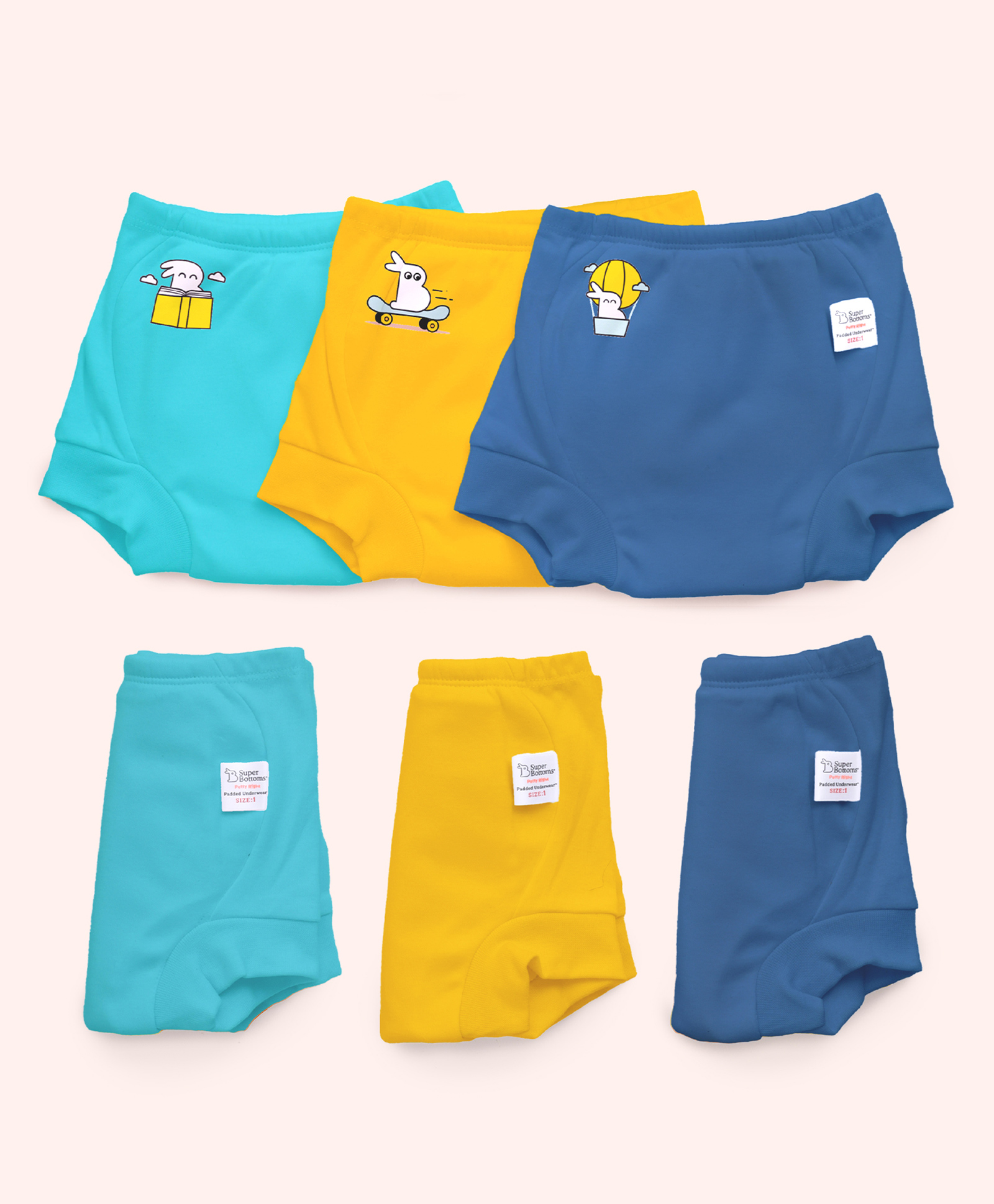 SuperBottoms Padded Underwear for 9-12M Babies | Potty Training Pants for Mess-Free Diaper-Free Time | Lil Explorer's Club | Pack of 6-image-41