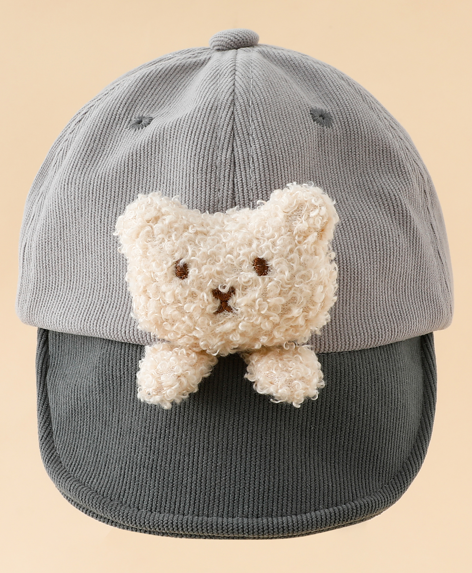 Babyhug Baseball Cap with Bear Applique Grey - Diameter 17 cm