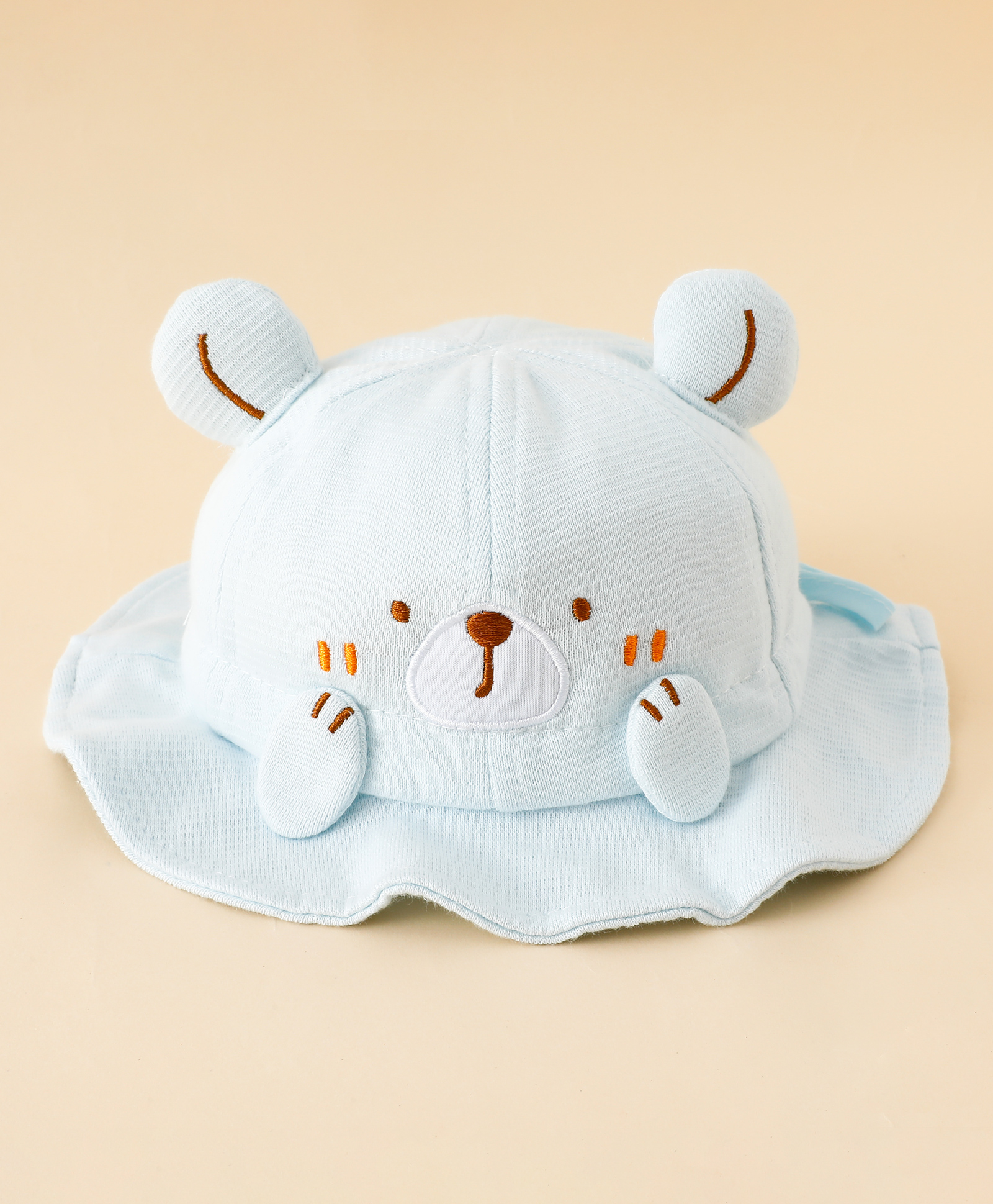 Babyhug Bucket Hat with Embroidery & Ear Applique Light Blue - Diameter 16 cm