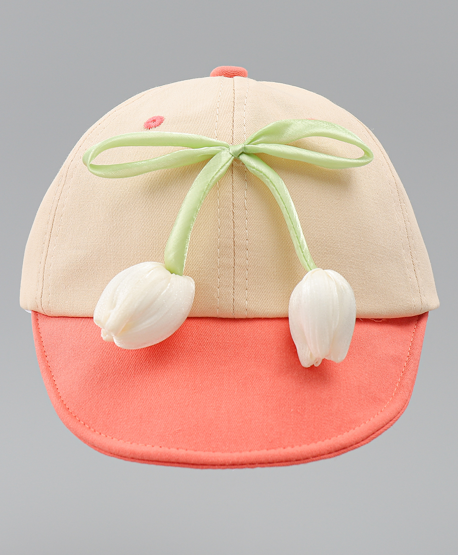 Babyhug Cotton Baseball Cap With Floral Applique Orange - Diameter 17 cm-image-21
