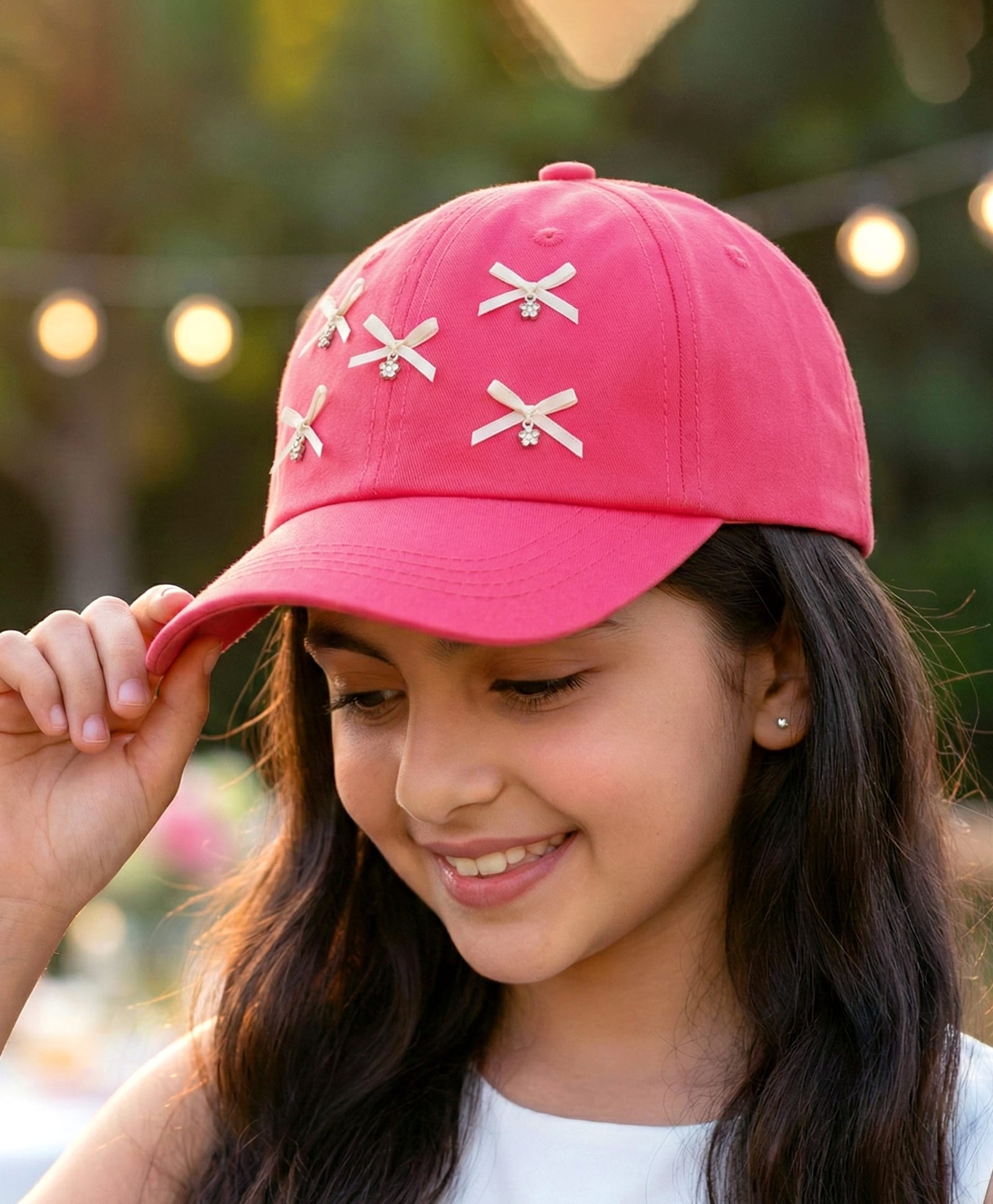 Pine Kids Cotton Baseball Cap With Bow Applique Fuchsia - Diameter 17 cm-image-42
