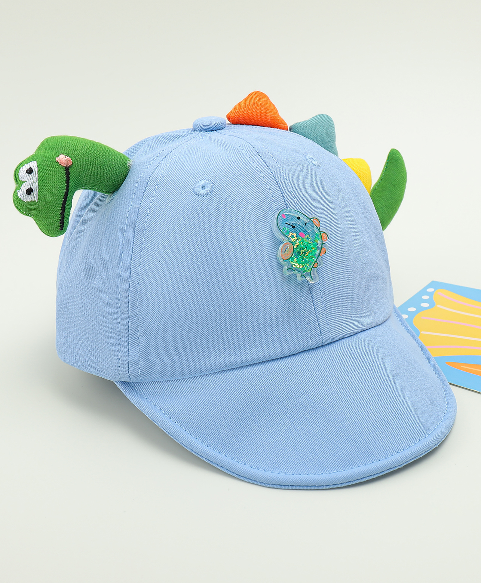 Babyhug Cotton Baseball Cap With Dino Applique Light Blue - Diameter 17 cm