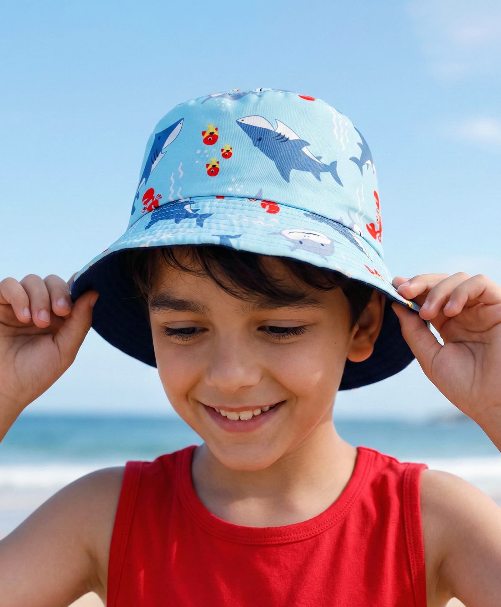 Pine Kids Bucket Hat With Shark Print Light Blue - Diameter 17 cm-picture-17