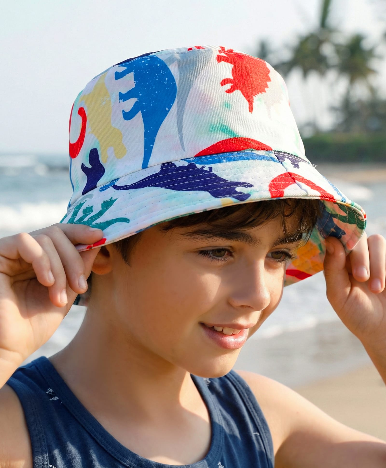 Pine Kids Bucket Hat With Dino Print White - Diameter 17 cm-picture-23