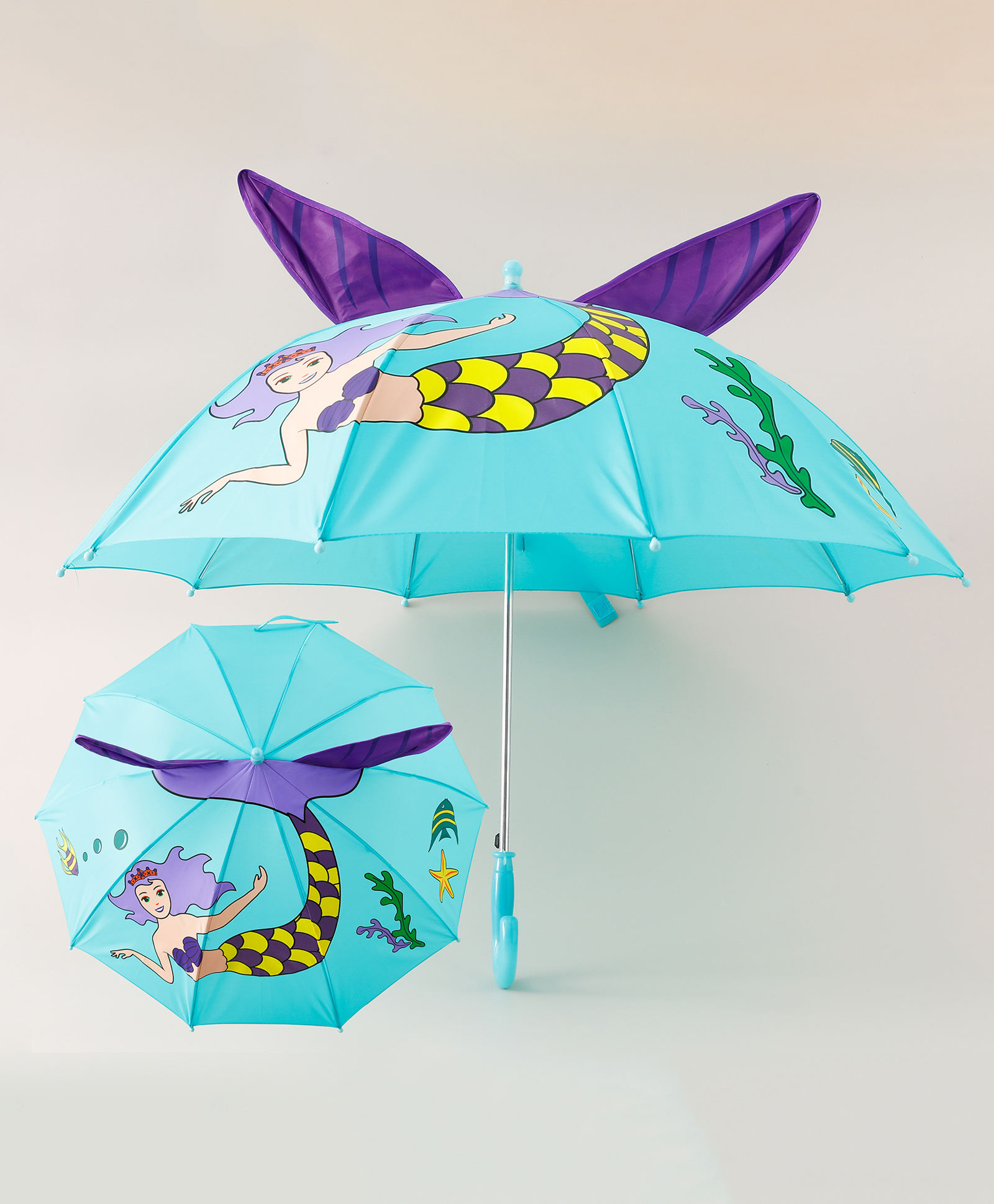 Babyhug Umbrella With Mermaid Print & Applique - Blue-picture-19