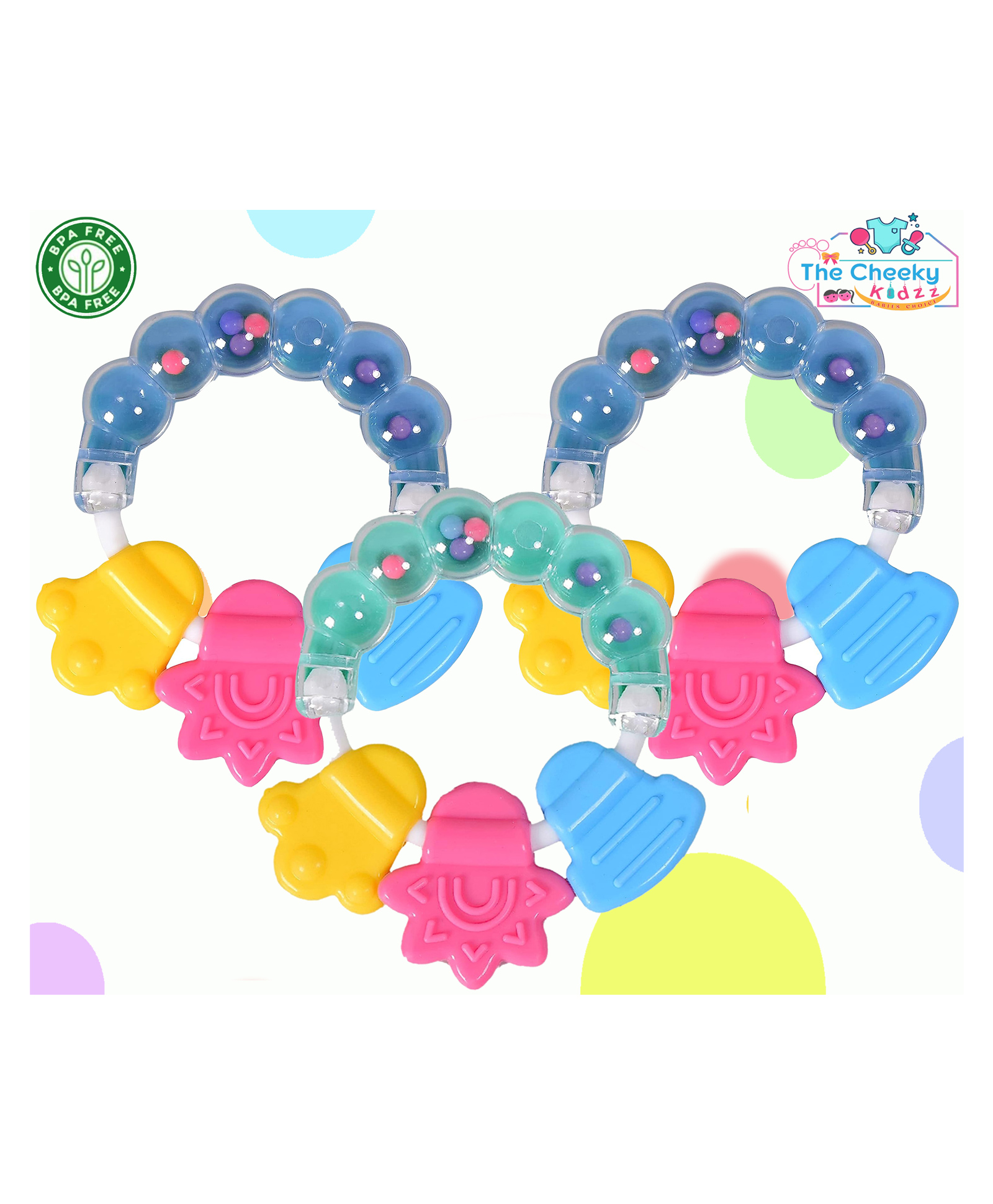 The Cheeky Kidzz Baby Pack Of 3 Ring Shape Musical Rattle Non Toxic Teething Toy BPA Free-picture-29