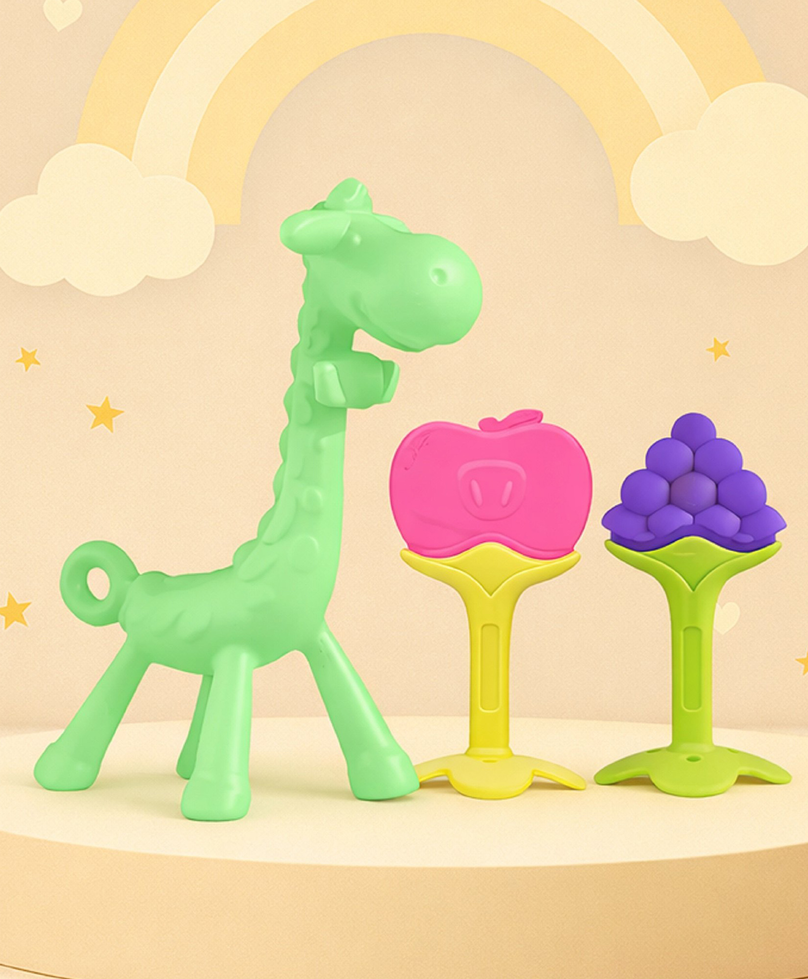 The Cheeky Kidzz Baby Soft Silicone Giraffe Teether With Fruit Shape Molar Teeting Teether Designed For Gum Relief 6 to 12 Months Babies-image-23