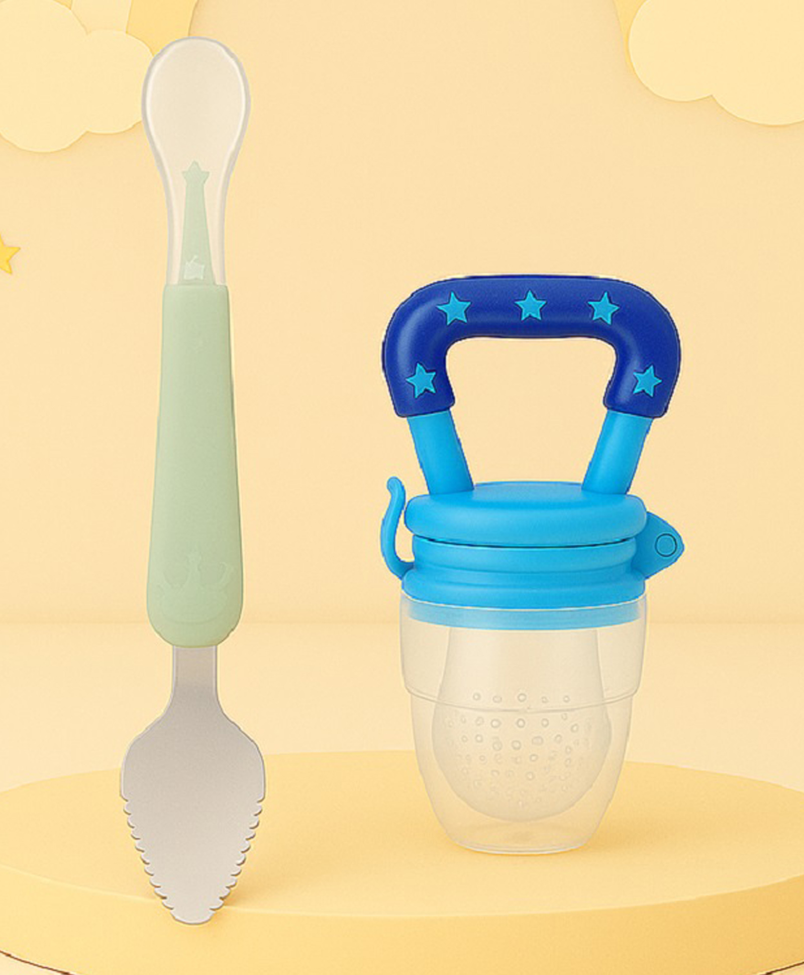 The Cheeky Kidzz Double Head Bendable Silicone & Stainless Steel Scraping Mud Spoon With Fresh Fruit Vegetable Food Feeder Nibbler BPA Free(MIX)-picture-26