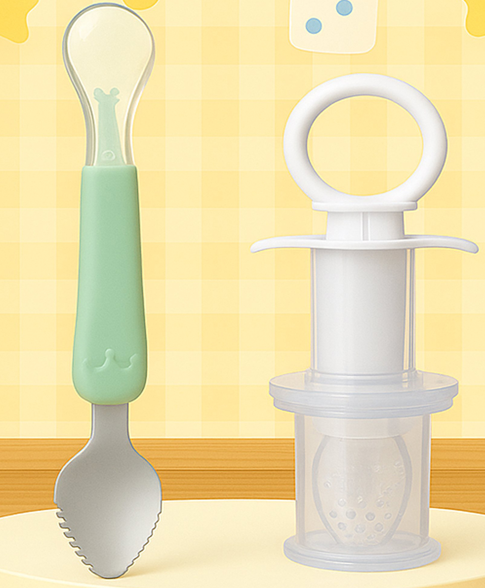 The Cheeky Kidzz Double Head Bendable Silicone & Stainless Steel Scraping Mud Spoon With Multi-Functional Smart Medicine Dropper Teether (COLOUR MAY VARY)-image-38