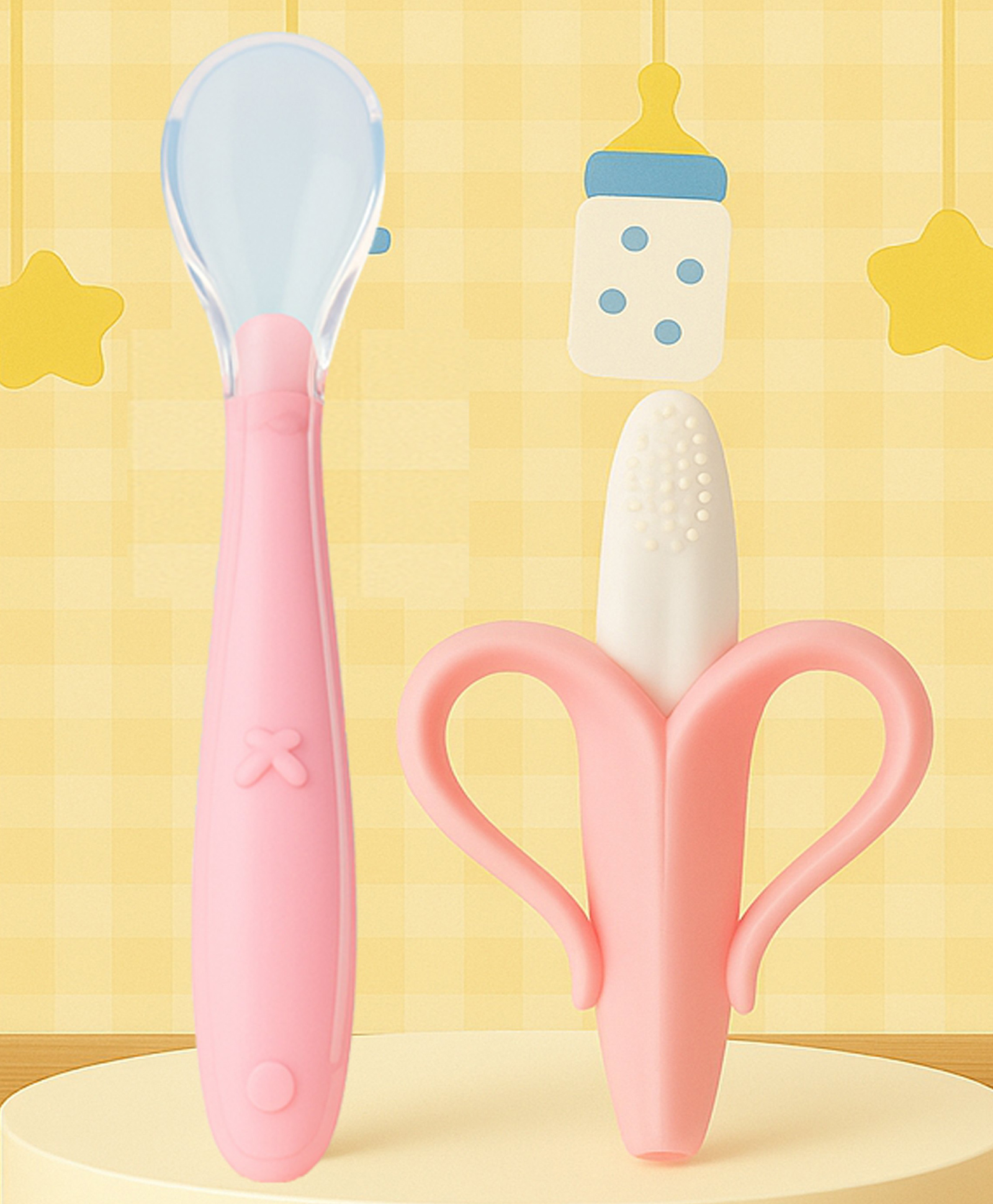 The Cheeky Kidzz Baby Ultra-Soft Food-Grade Silicone Spoon With Soft Bristle Banana Teether & Infant Training Toothbrush For Babies BPA Free-image-31