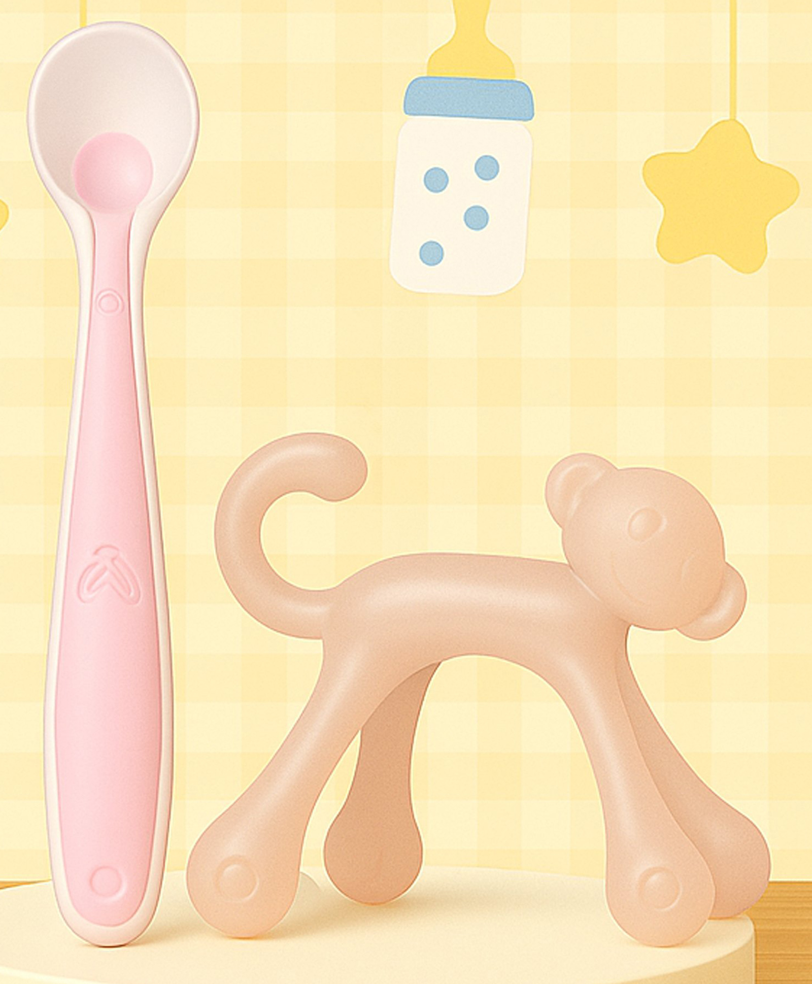 The Cheeky Kidzz Baby Ultra-Soft Food-Grade Silicone Spoon With Soft Silicone Monkey Shape Teething Toy Designed For Gum Relief And Oral Dental Care BPA Free-image-6