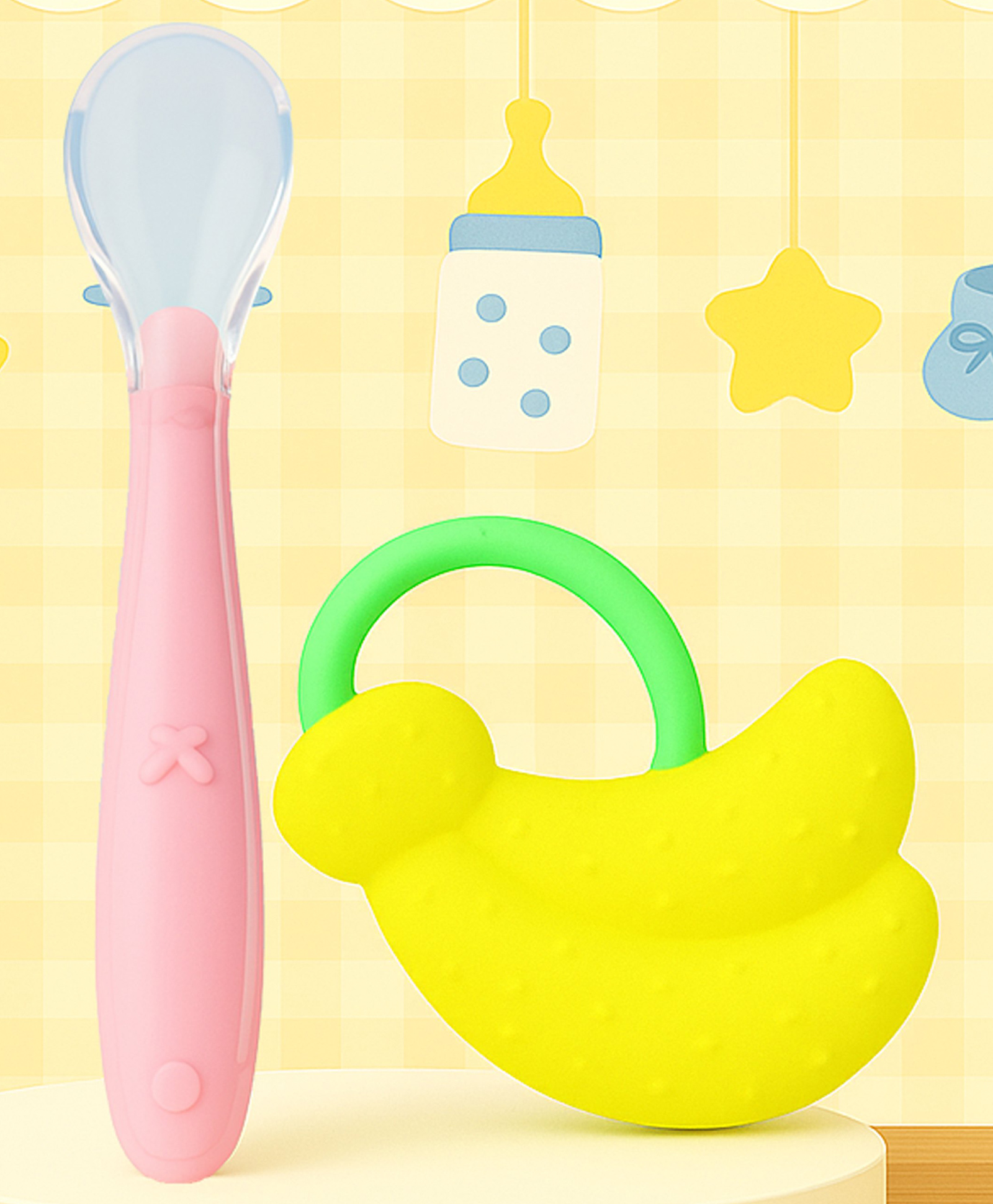 The Cheeky Kidzz Baby Ultra-Soft Food-Grade Silicone Spoon With 100% Soft Silicone Banana Shape Molar Teething Toy Designed For Gum Relief And Oral Dental Care BPA Free-image-42