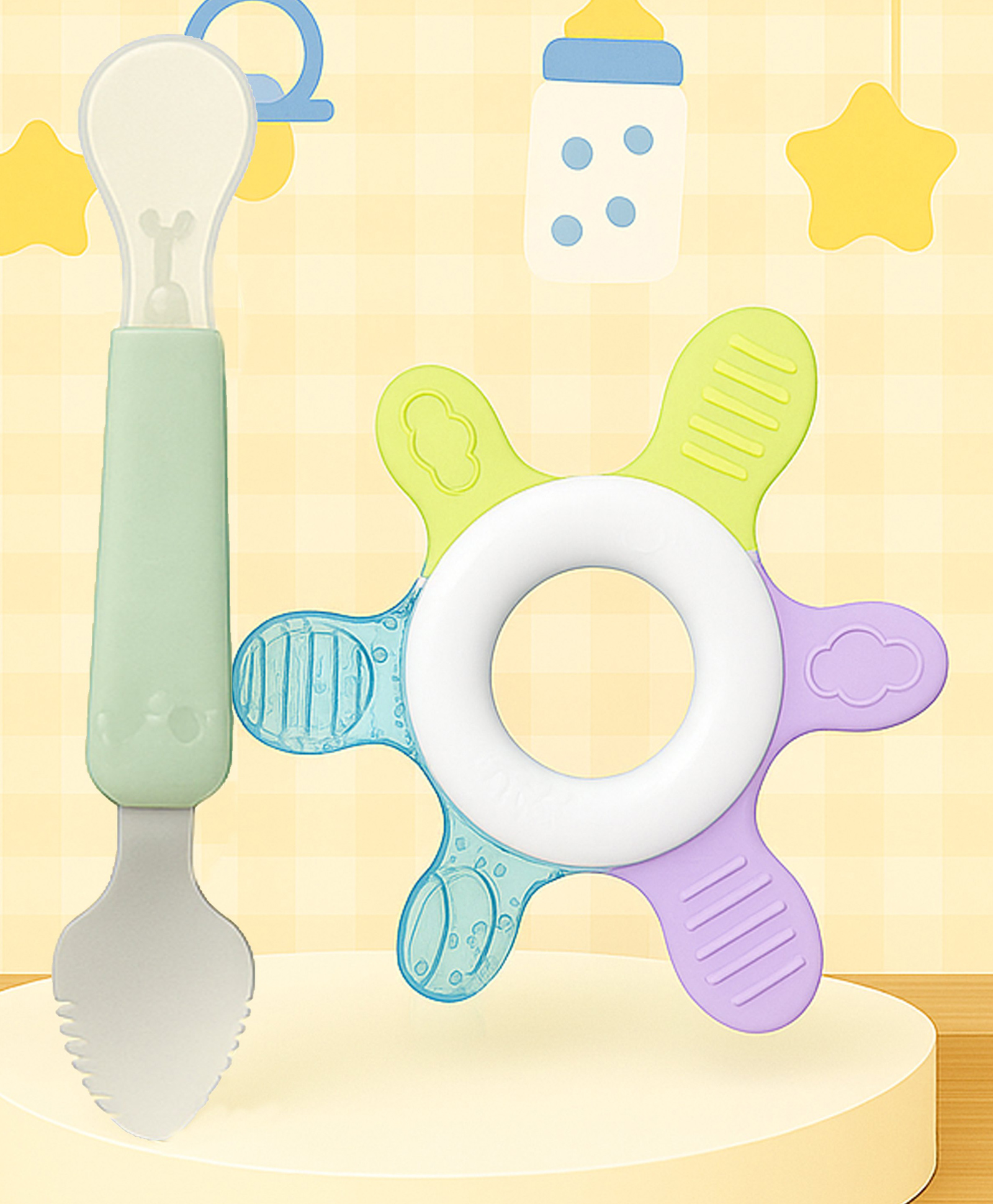 The Cheeky Kidzz Double Head Bendable Silicone Spoon & Stainless Steel Scraping Mud Spoon With Soft Silicone & Water Filled Teething Toy Designed For Gum Relief For Babies BPA Free-image-40
