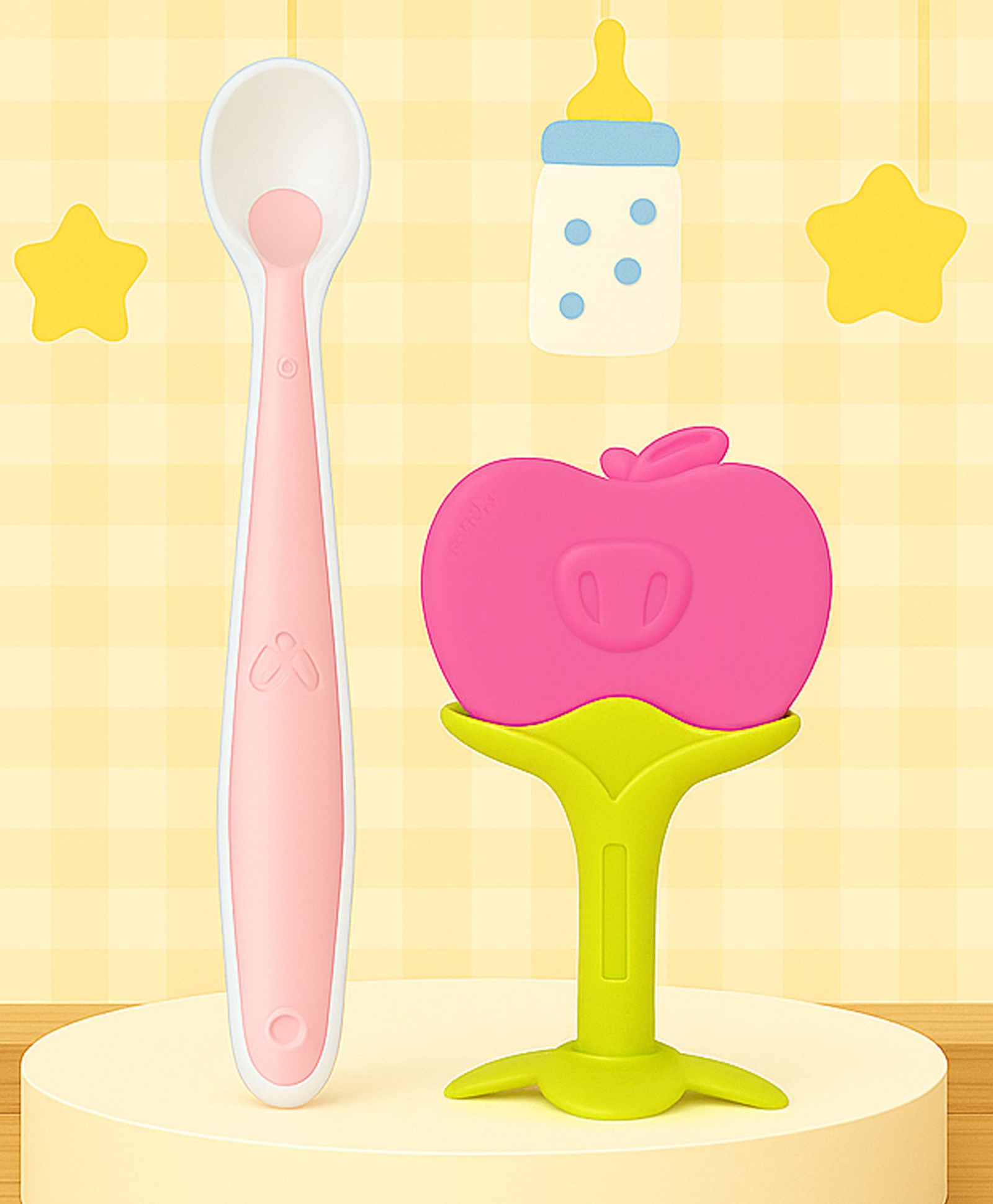 The Cheeky Kidzz Baby Ultra-Soft Food-Grade Silicone Spoon With 100% Soft Silicone Fruit Shape Teething Toy Designed For Gum Relief For Babies BPA Free-image-37
