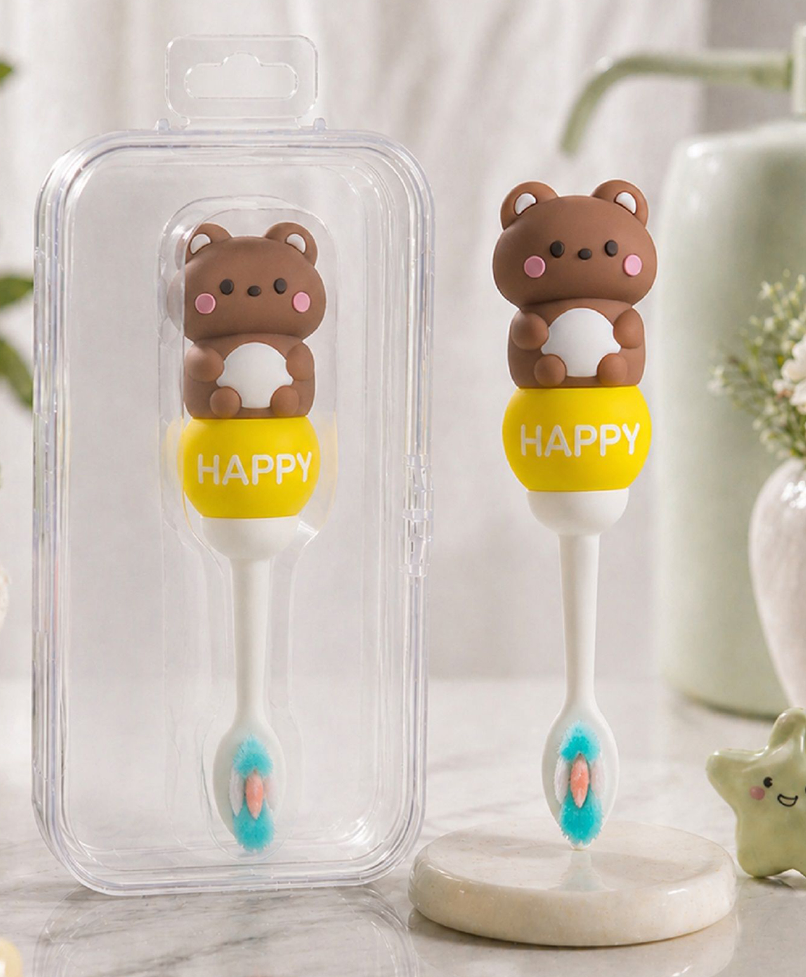 The Cheeky Kidzz Baby Ultra Soft Brsitles First Smile Soft Bristles Teddy Design Teeth Manual Toothbrush BPA Free For 1 to 10 Years Kids (MULTI-COLOUR)-picture-12
