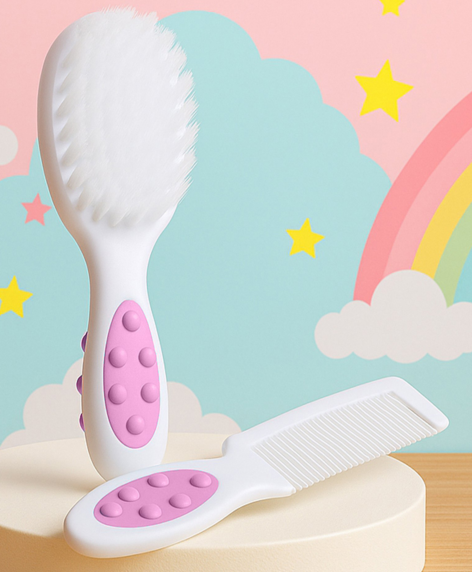 The Cheeky Kidzz Baby Comb Brush With Soft Bristles And Rounded Tips Hair Brush For Baby Grooming BPA Free (Pink)-image-33