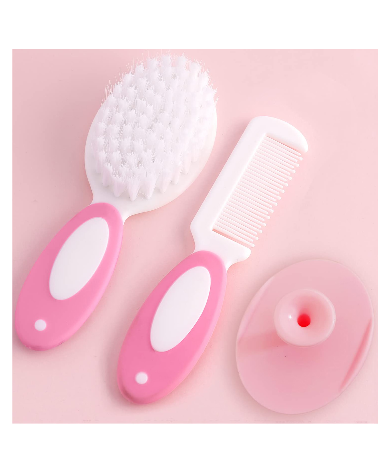The Cheeky Kidzz Pack of 3 Baby Soft Bristles Hair Brush And Comb Set for Babies Grooming BPA Free (PINK)-picture-27