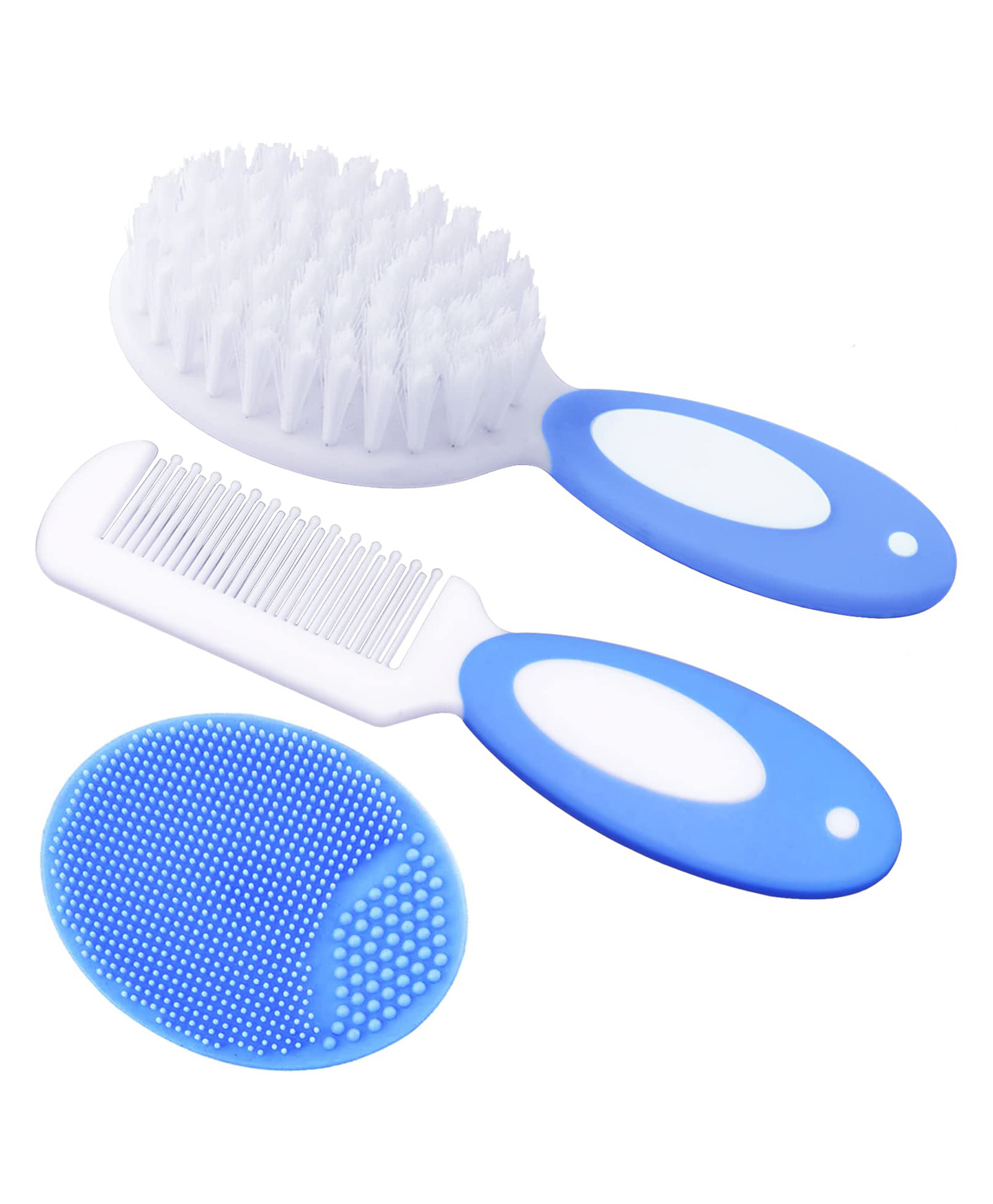 The Cheeky Kidzz Pack of 3 Baby Soft Bristles Hair Brush And Comb Set for Babies Grooming BPA Free (BLUE)-picture-28