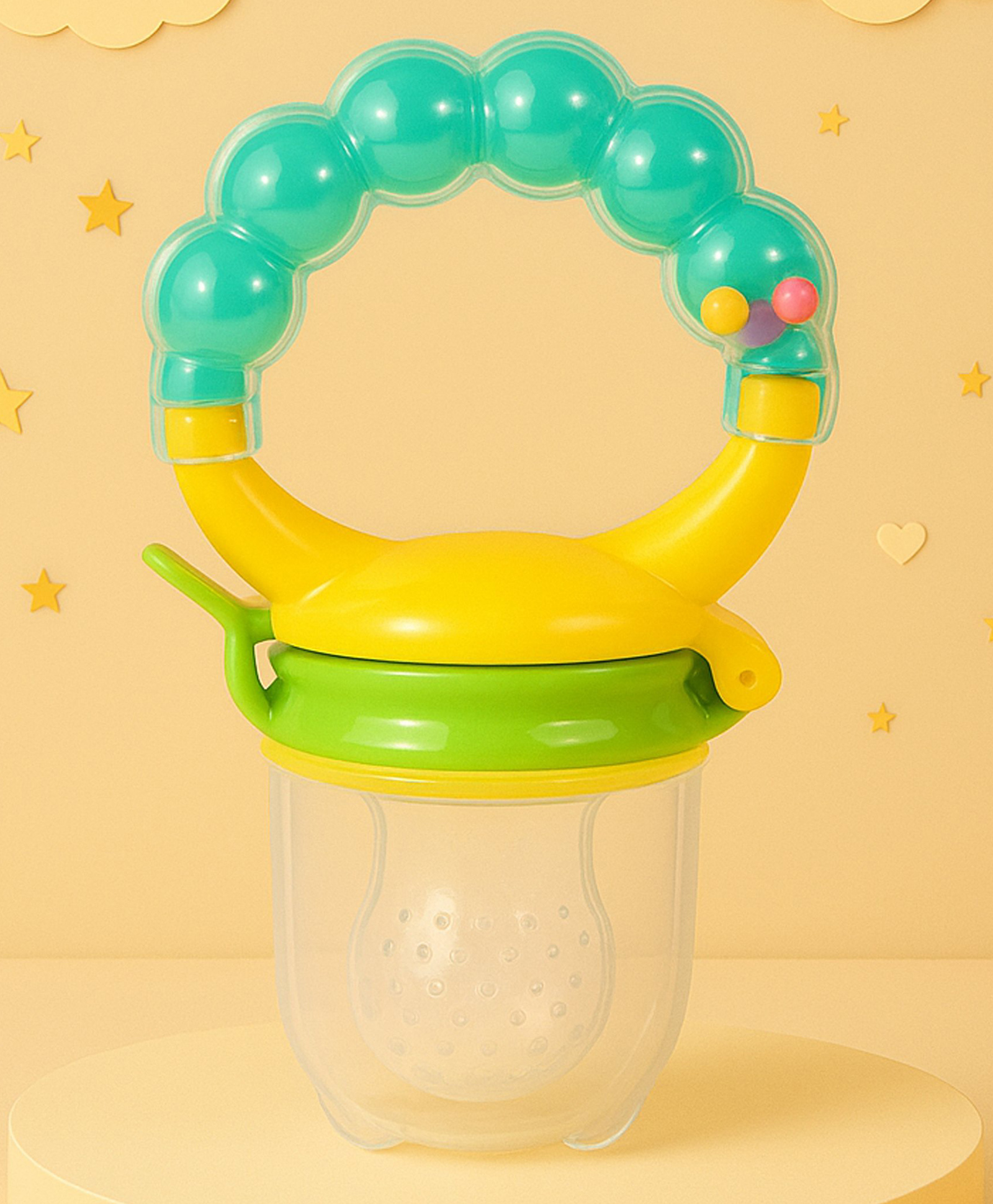 Tinny Tots Baby Fresh Fruit Vegetable Food Sucker Feeder Musical Rattle Nibbler Soother for Babies BPA Free (MULTI-COLOUR)-picture-14