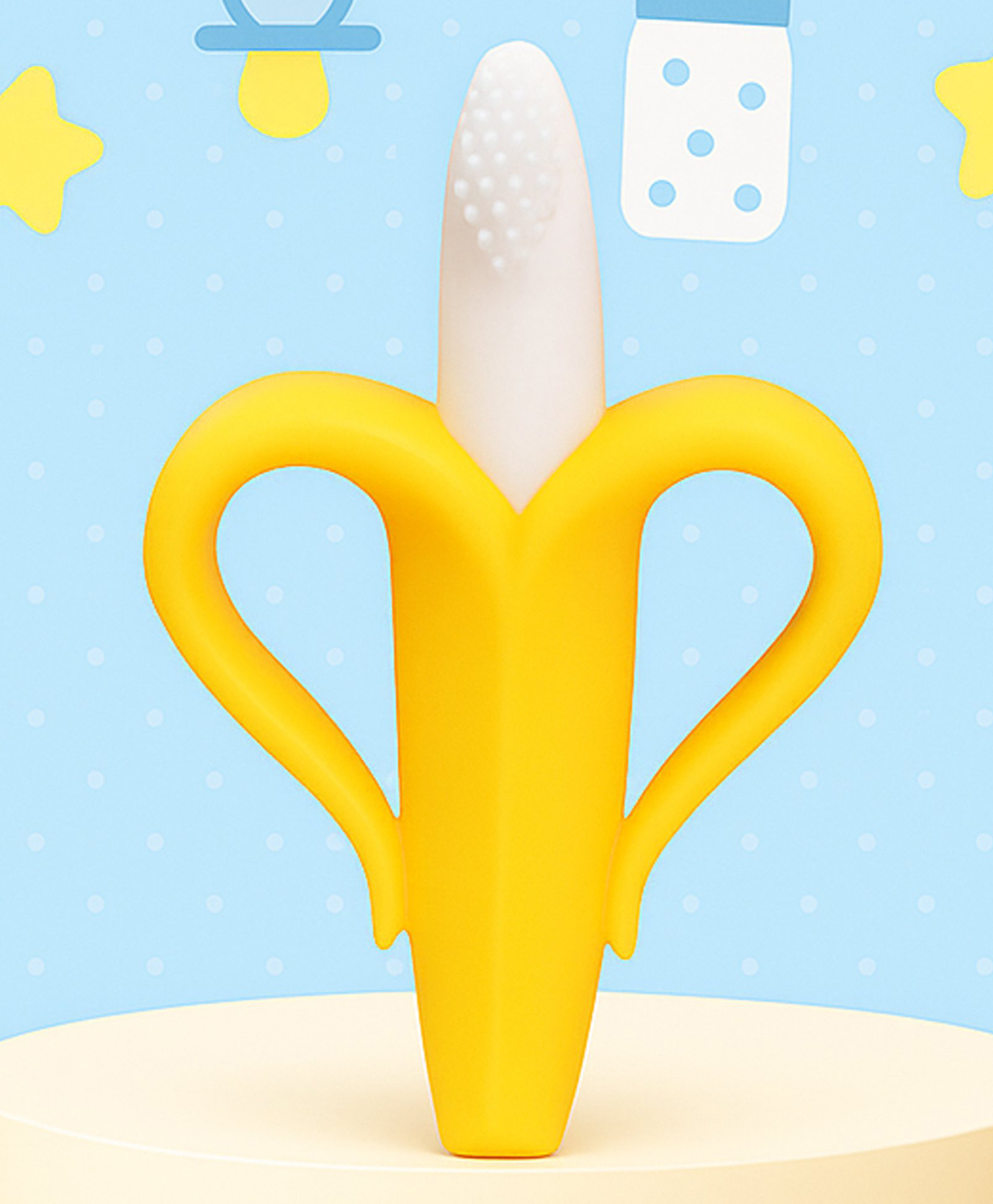 Tinny Tots Baby Ultra Soft Bristle Gum Massager Bendable Banana Teething Silicone Teether For Infant Oral Dental Care (Yellow)-picture-12