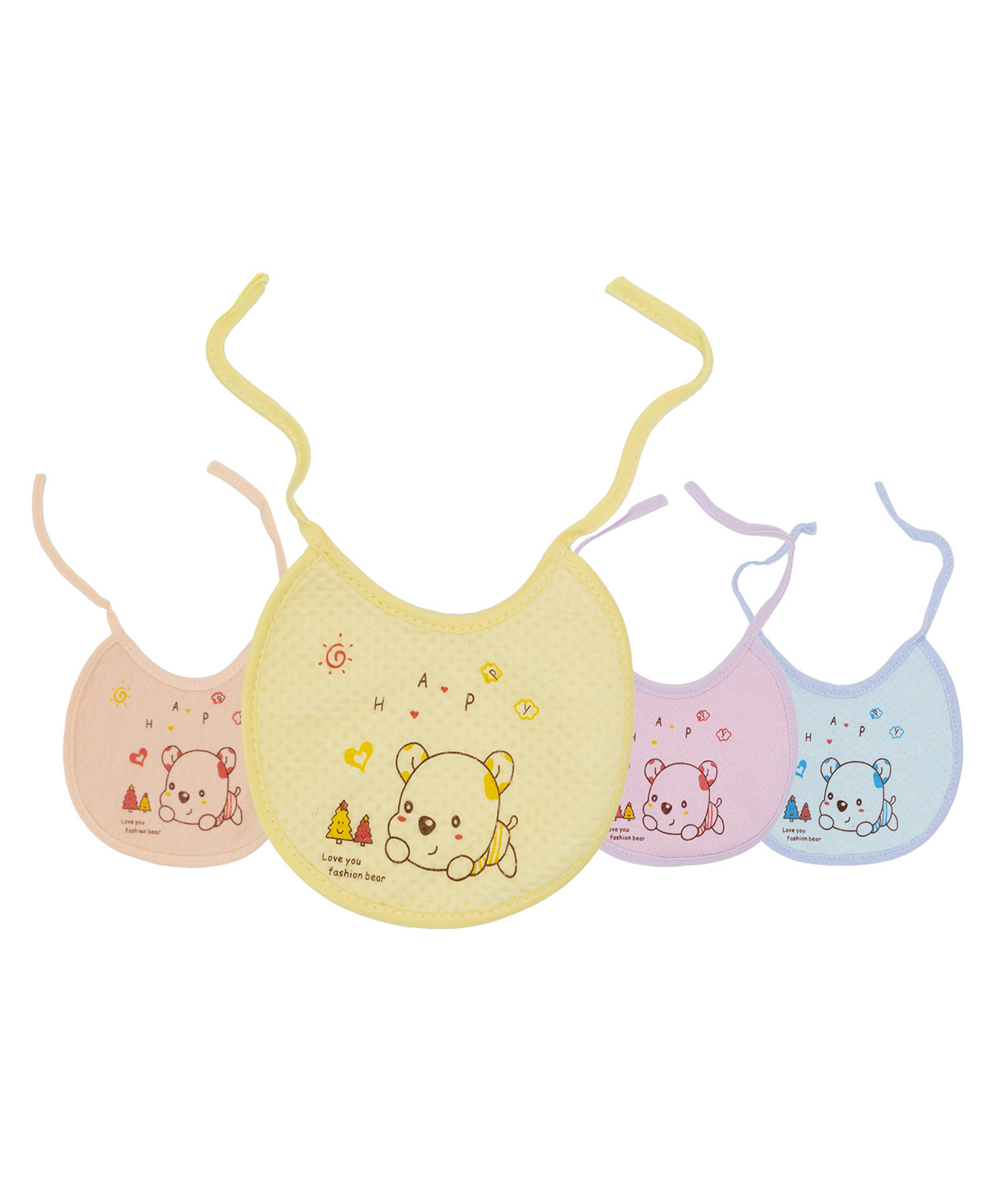 Tinny Tots Baby Pack of 4 Fast Drying Knot Style Closure Face Print Feeding Bibs Aprons Double Layers For Everyday Use 0 to 3 Years Babies (ASSORTED DESIGNS)-image-20