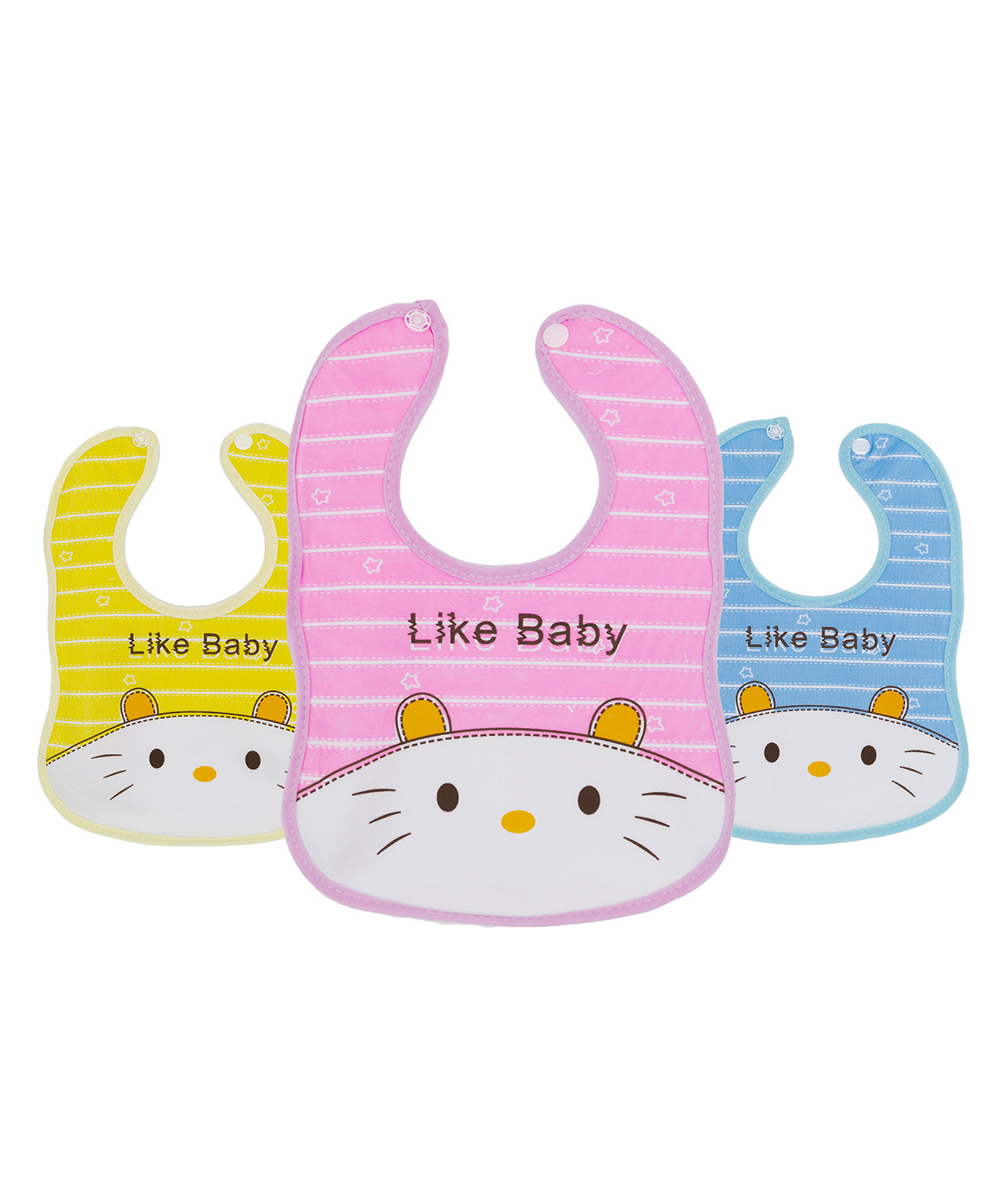 Tinny Tots Baby Pack of 3 Fast Drying Button Style Closure Like Baby Print Feeding Bibs Aprons Double Layers For Everyday Use 0 To 24 Months Babies (ASSORTED DESIGNS)-image-48