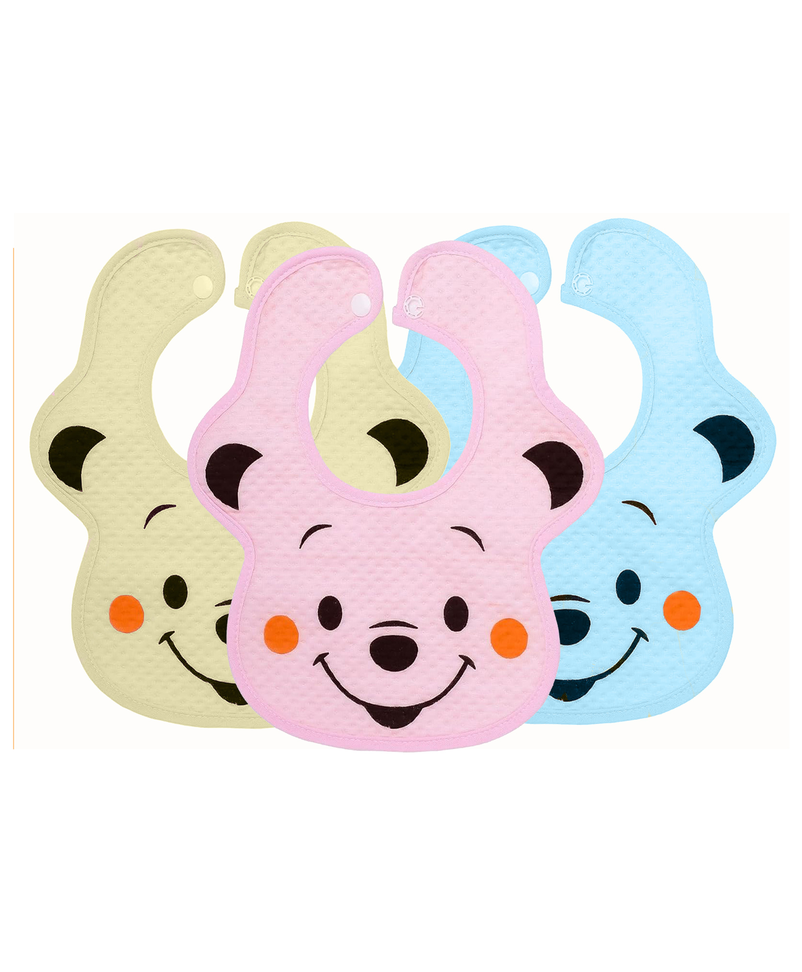 Tinny Tots Baby Pack of 3 Fast Drying Button Style Closure Cute Smile Face Print Feeding Bibs Aprons Double Layers For Everyday Use 0 To 24 Months Babies (ASSORTED DESIGNS)-image-24