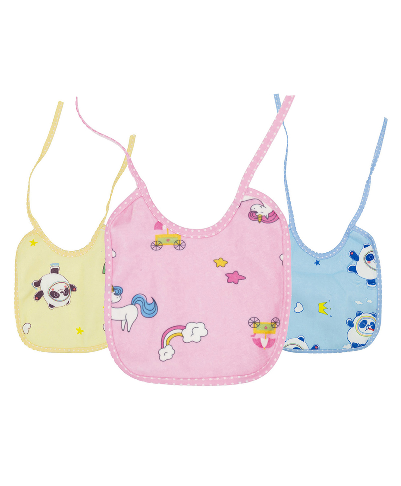 Tinny Tots Baby Pack of 3 Fast Drying Knot Style Closure Cartoon Design Feeding Bibs Aprons Double Layers For Everyday Use 0 To 12 Months Babies (ASSORTED DESIGNS)-image-21