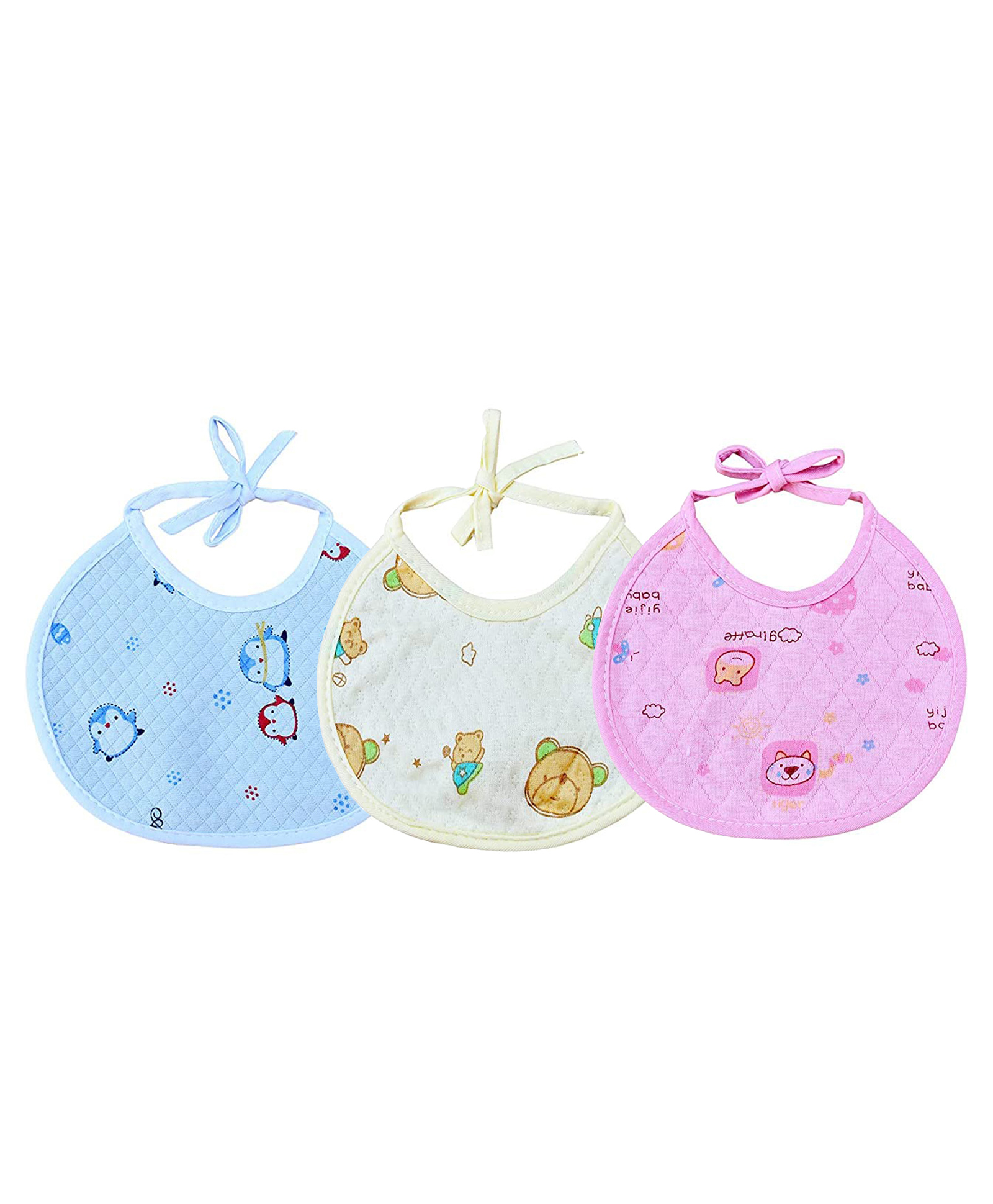 Tinny Tots Baby Pack of 3 Double Layers Fast Drying Knot Style Closure Cute Prints Feeding Bibs Aprons For Everyday Use 0 To 3 Years Babies (ASSORTED DESIGNS)-image-19