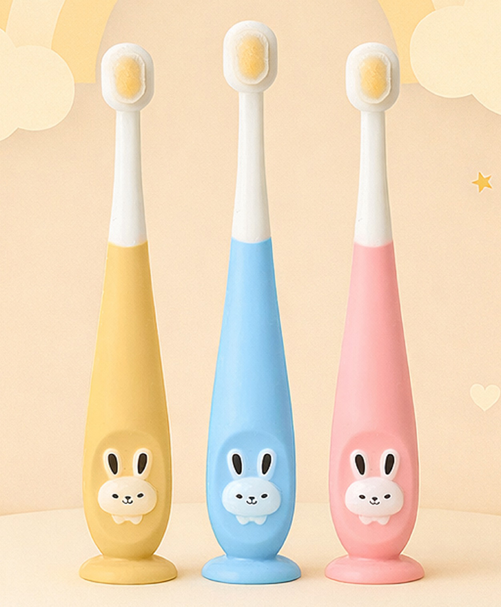 Tinny Tots Baby Pack of 3 Ultra Soft Bristles Training Bunny Print Toothbrush For Gentle and Complete Oral Cleaning 360-Degree Easy Grip Tooth Brush 1 to 10 Years BPA Free-image-6