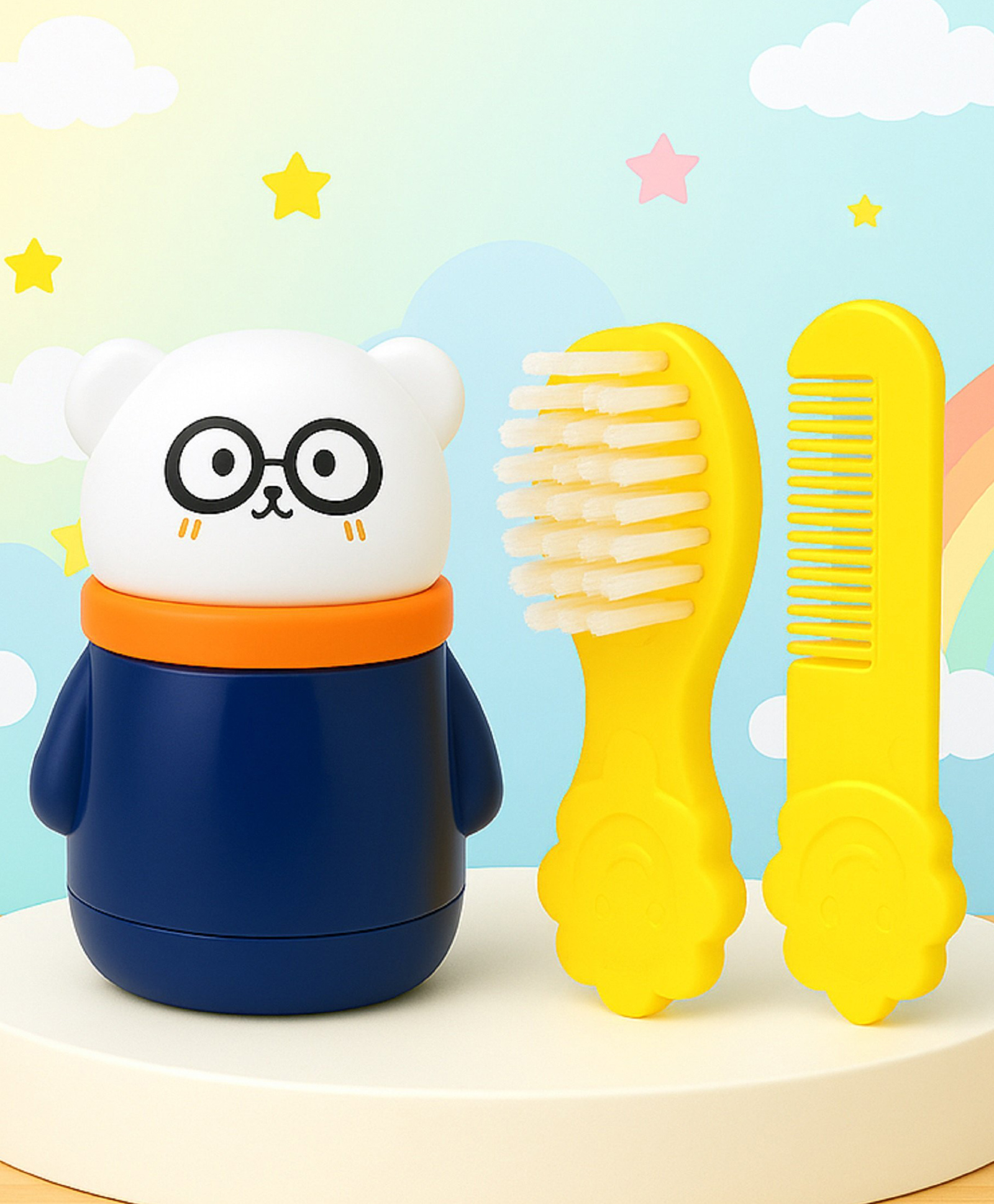 The Cheeky Kidzz Baby Skin Care Powder Puff Box With Soft Bristles Brush and Comb Rounded Tips Set for Baby's Sensitive Skin/Hair Care Set-image-3