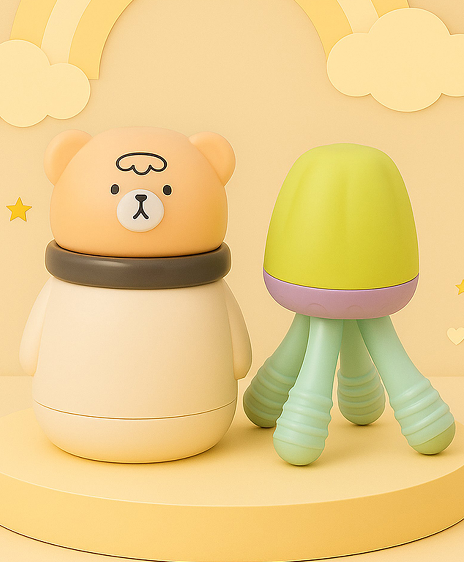 The Cheeky Kidzz Baby Skin Care Powder Puff Box In A Cute Cartoon Bear Design With Fruit And Vegetable Food Feeder Rattle Nibbler BPA Free-image-28