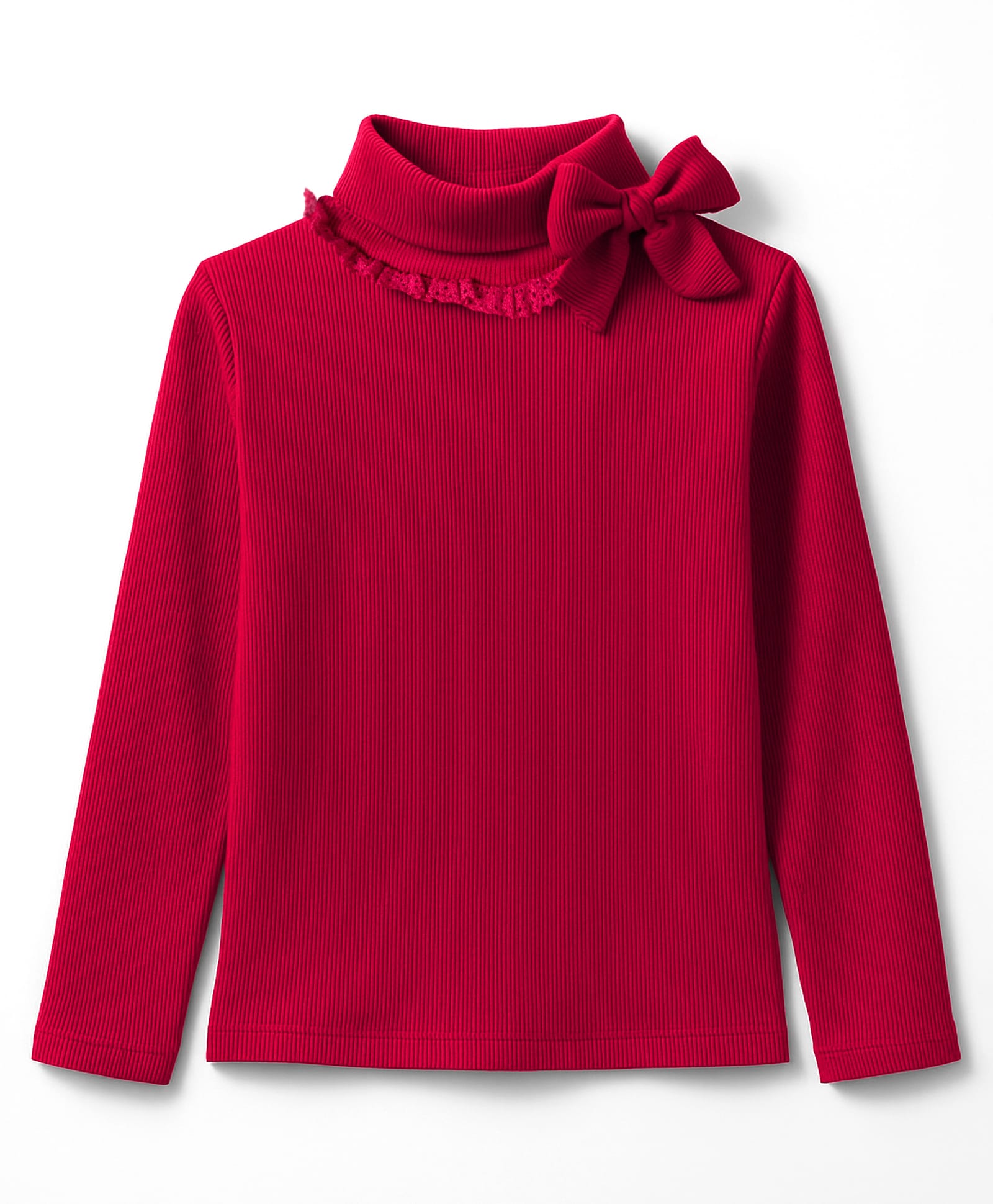 Babyhug Cotton Elastane Knit Full Sleeves Turtle Neck Winter T-Shirt with Bow Applique - Dark Red-image-30