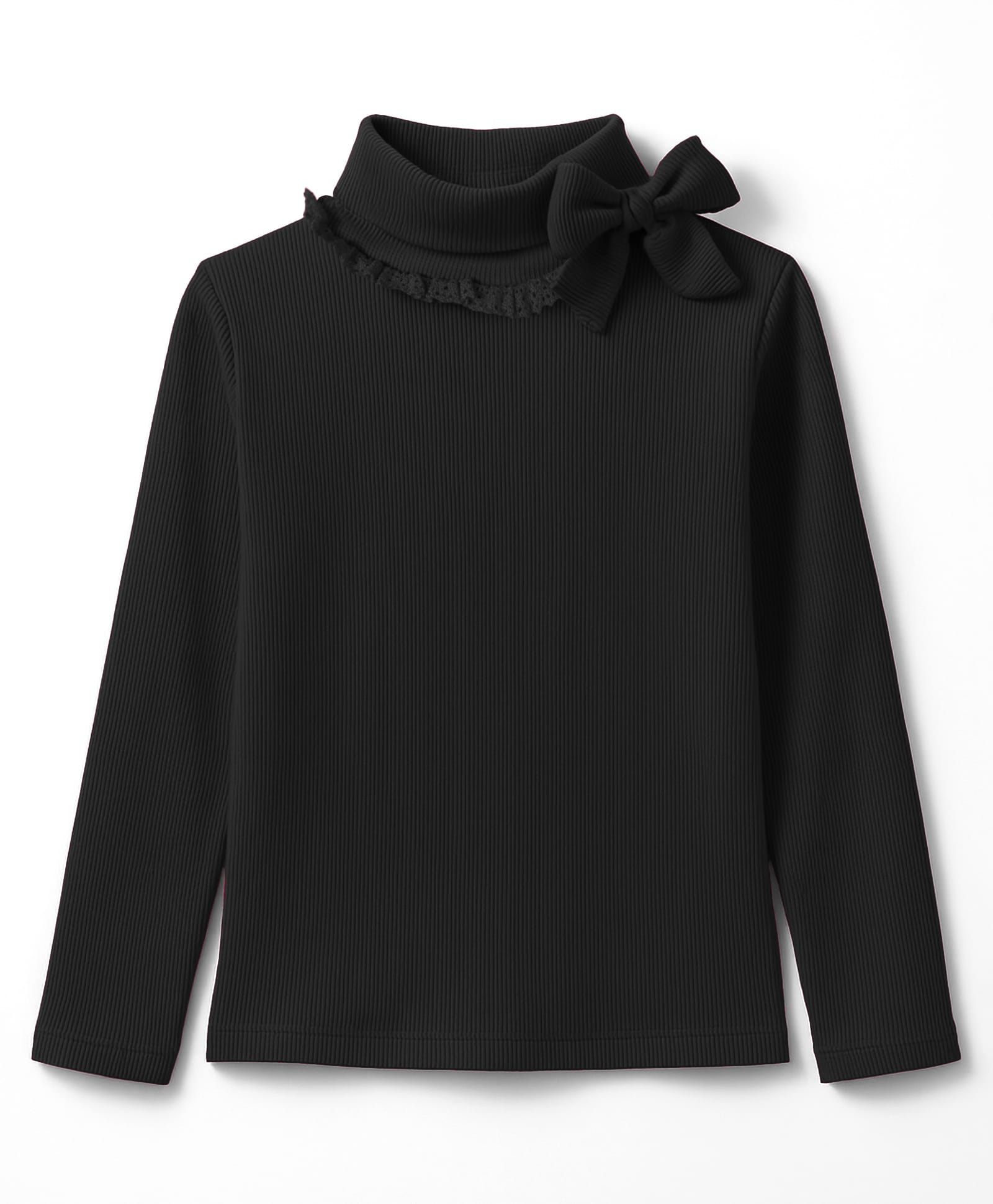 Babyhug Cotton Elastane Knit Full Sleeves Turtle Neck Winter T-Shirt with Bow Applique - Black-image-7