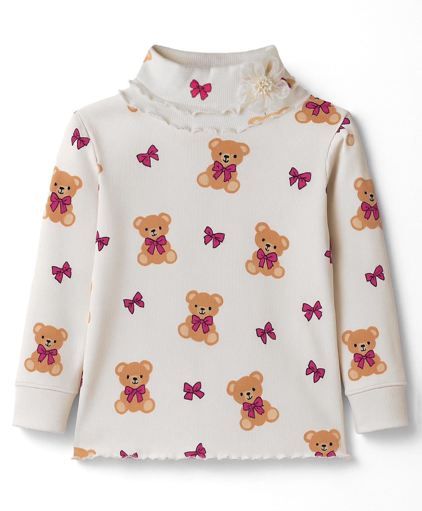 Babyhug Knitted Full Sleeves Turtle Neck Winter T-Shirt With Teddy Bear Print - Beige-image-4