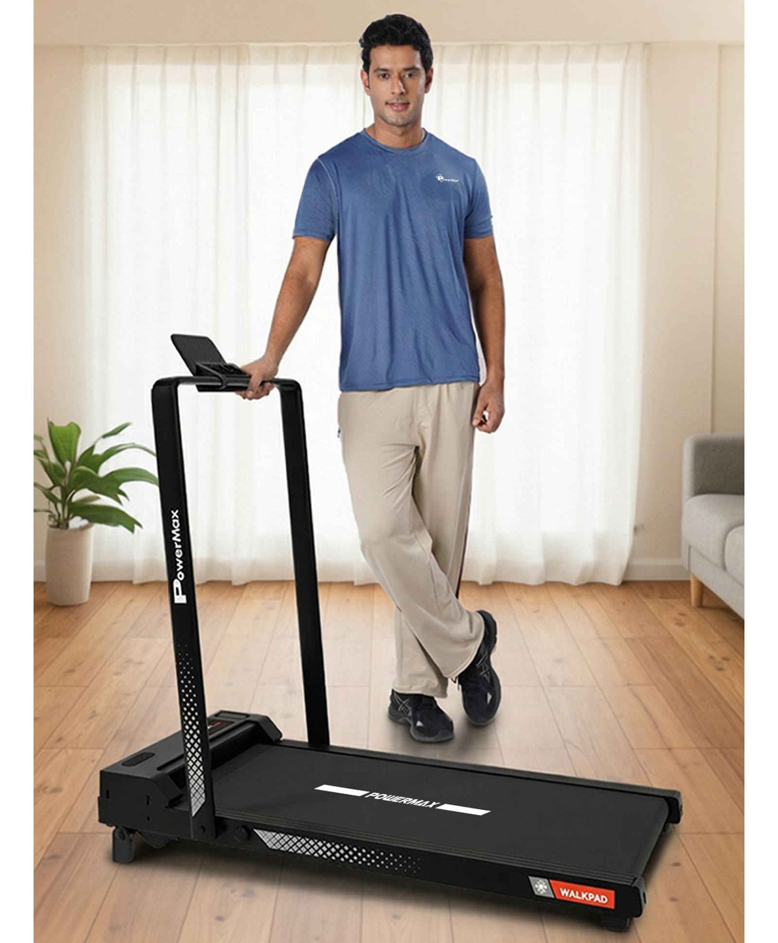 Powermax Fitness WALKPAD 3HP Compact Motorized Treadmill for Home-Office use with Remote Control, Joggingpad for Max User 110kg, Top Speed 10km/h, 1000x400mm Running Deck, LED Display, iPad Holder-image-3